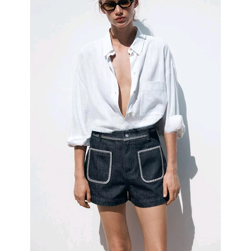 High Waist Embroidered Denim orts Casual Sle Zipper And Button Decor Loose Fit Straight Leg Summer Women's Faion
High Waist Embroidered Denim orts Casual Sle Zipper And Button Decor Loose Fit Straight Leg Summer Women's Faion
