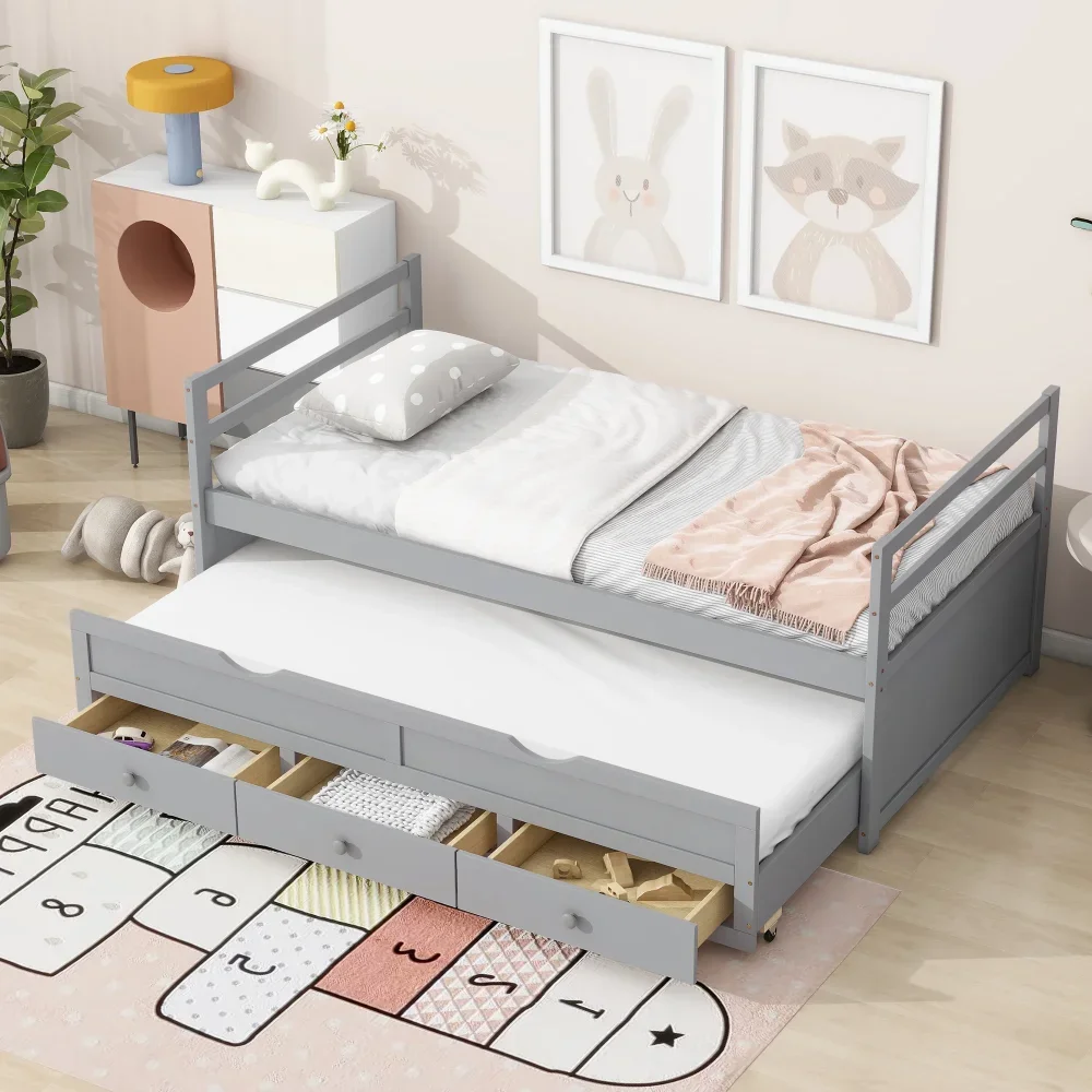 twin size Children Beds, Wood Twin Size Bed with Trundle and Storage Drawers for Kids, Wood bed
twin size Children Beds, Wood Twin Size Bed with Trundle and Storage Drawers for Kids, Wood bed