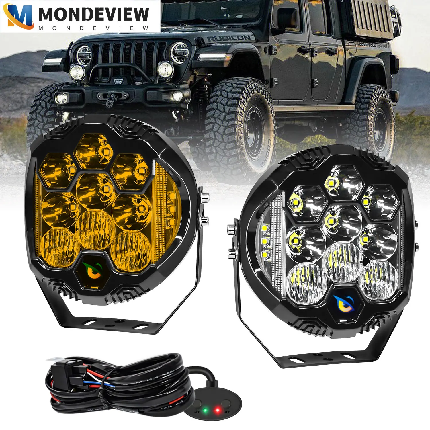 MONDEVIEW 7-inch E7 Plus three sided flashing work light 300000LM 280W daytime running light suitable for SUV Jeep Truck ATV
MONDEVIEW 7-inch E7 Plus three sided flashing work light 300000LM 280W daytime running light suitable for SUV Jeep Truck ATV