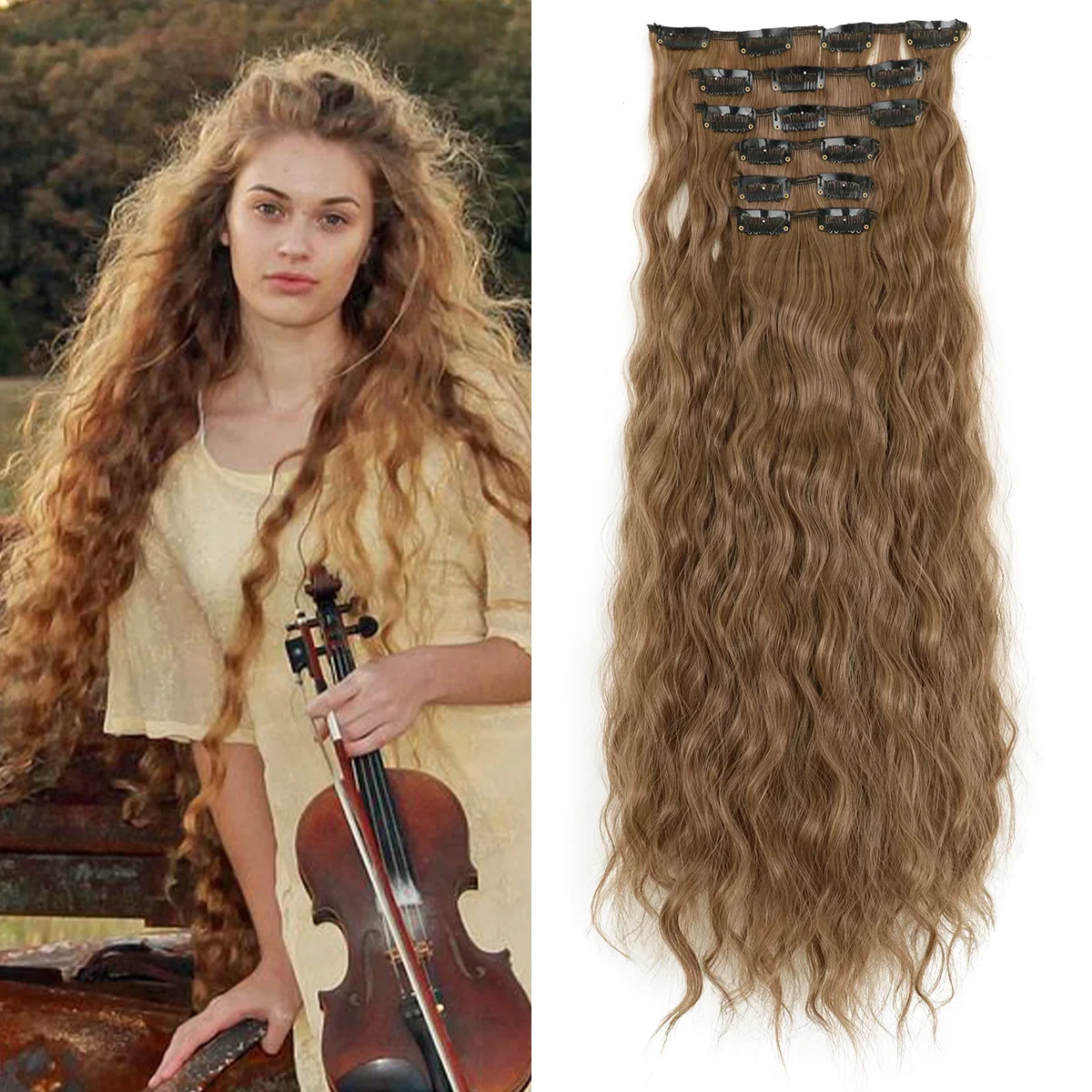 Synthetic Hair Extensions 16Clips In 6PCS Set Curly 22inch Long Clip On Hairpiece Corn Wavy Style For Women Girls Daily Party
Synthetic Hair Extensions 16Clips In 6PCS Set Curly 22inch Long Clip On Hairpiece Corn Wavy Style For Women Girls Daily Party