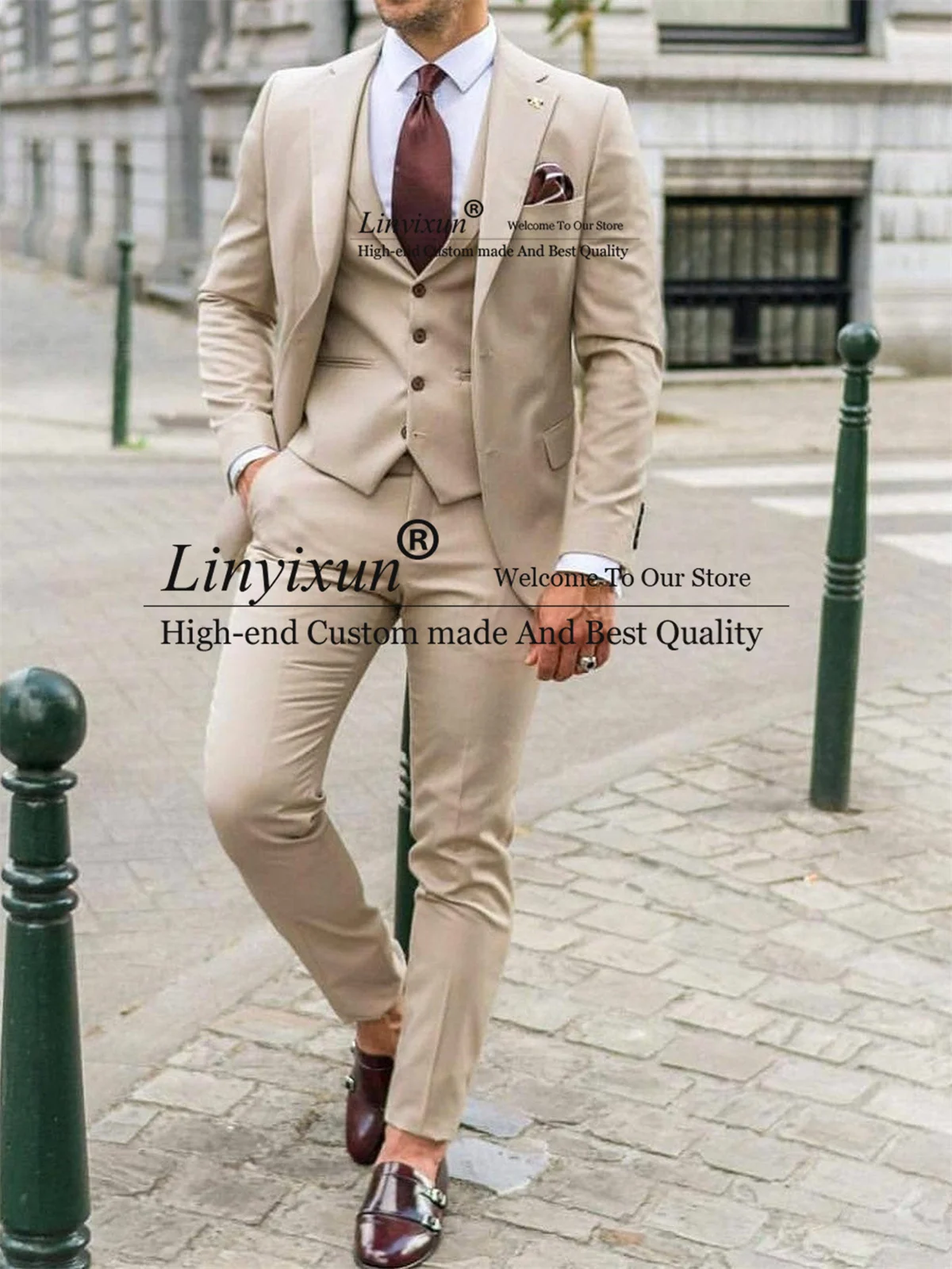 Formal Beige Men Suits Slim Fit Groom Wedding Tuxedos Notched Lapel 3 Pieces Sets Business Male Blazer Groomsmen Costume Homme
Formal Beige Men Suits Slim Fit Groom Wedding Tuxedos Notched Lapel 3 Pieces Sets Business Male Blazer Groomsmen Costume Homme