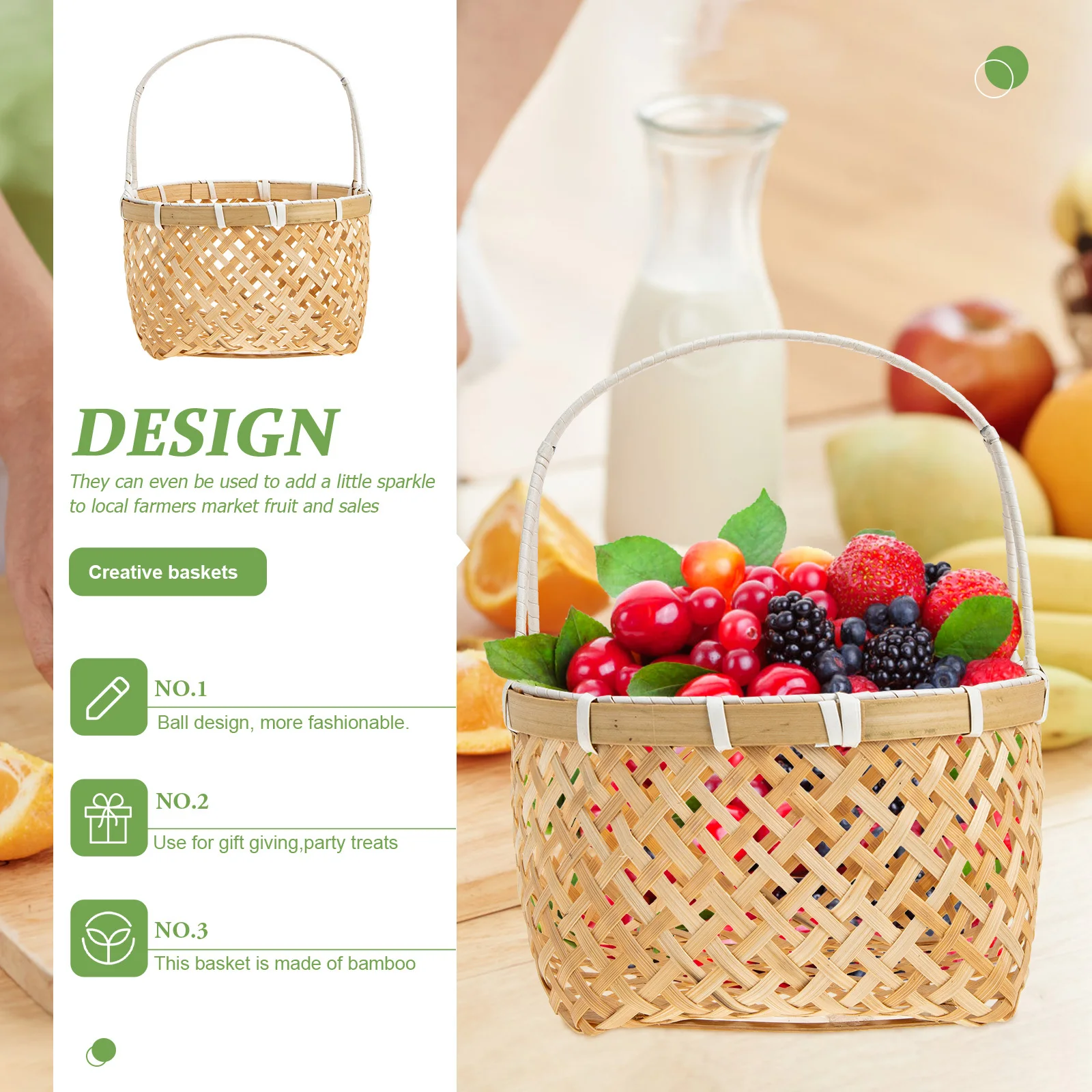 2Pcs Hand Woven Bamboo Basket Lightweight Fruit Vegetable Storage Basket with Handle Texture Decorative Picnic Kids
2Pcs Hand Woven Bamboo Basket Lightweight Fruit Vegetable Storage Basket with Handle Texture Decorative Picnic Kids