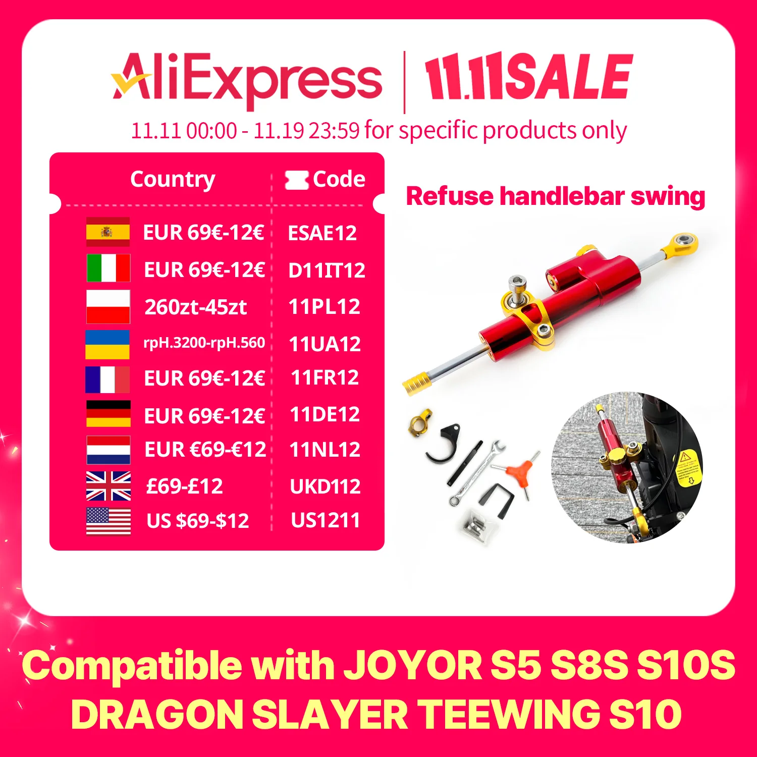 Рулевой демпфер для скутера JOYOR JOYOR S5 S8S S10S DRAGON SLAYER TEEWING S10 Refuse Death Wobble руль качели
Рулевой демпфер для скутера JOYOR JOYOR S5 S8S S10S DRAGON SLAYER TEEWING S10 Refuse Death Wobble руль качели