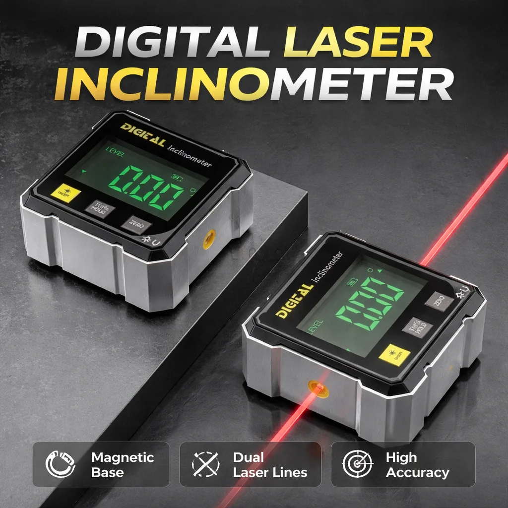 Digital Inclinometer Level, 360° Magnetic Base, Dual Laser Angle Measurement, Four-Sided Precision Angle Tool For Construction
Digital Inclinometer Level, 360° Magnetic Base, Dual Laser Angle Measurement, Four-Sided Precision Angle Tool For Construction