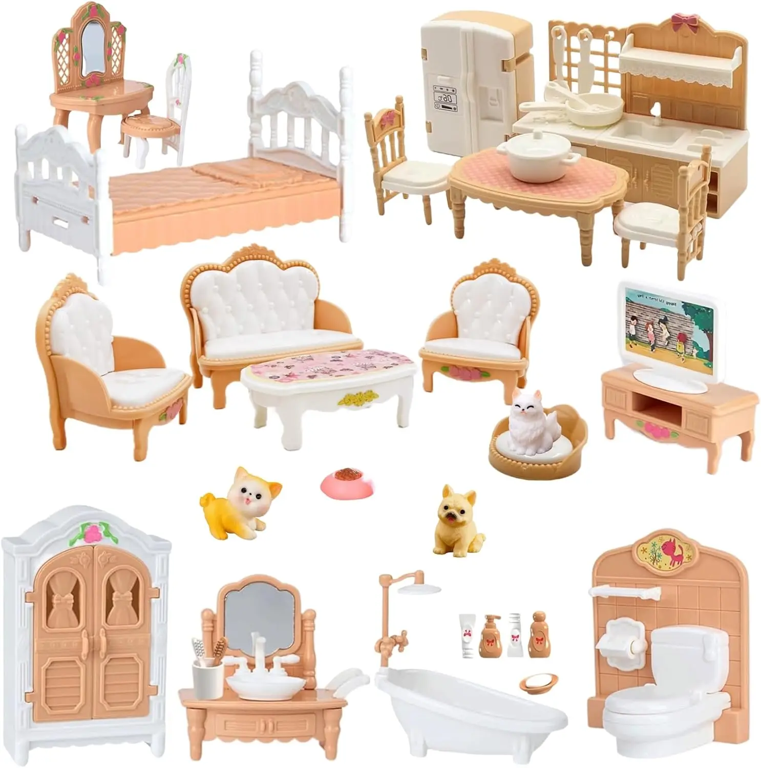 Dollhouse Furniture Set,Miniature 1:12 Scale Dolls House Accessories with Cat,Dog,Kitchen, Dining Room, Living Room
Dollhouse Furniture Set,Miniature 1:12 Scale Dolls House Accessories with Cat,Dog,Kitchen, Dining Room, Living Room