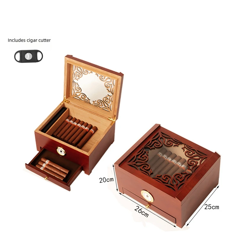 Holds 50 Cigars Portable Travel Storage Wooden Cigar Box with Cutter & Hygrometer Case 26x20x25cm Double-layer Humidor
Holds 50 Cigars Portable Travel Storage Wooden Cigar Box with Cutter & Hygrometer Case 26x20x25cm Double-layer Humidor