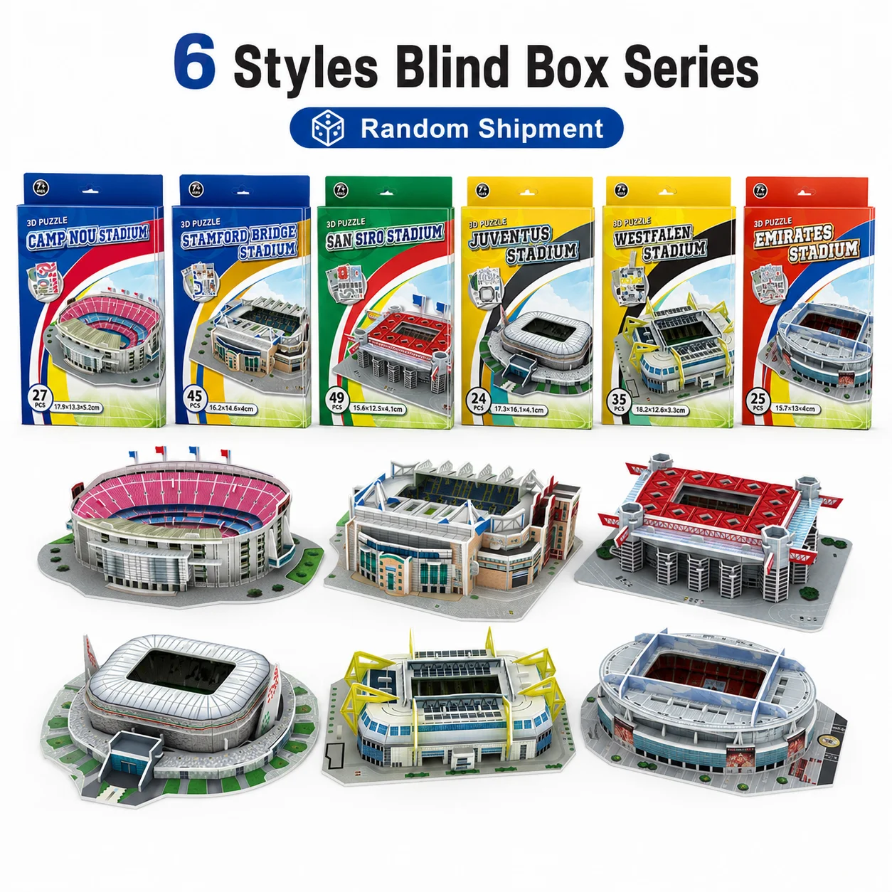 Football Stadium 3D Puzzle Blind Box Series 6 Styles Random Shipment Sports Arena Model Building Toy English Version
Football Stadium 3D Puzzle Blind Box Series 6 Styles Random Shipment Sports Arena Model Building Toy English Version