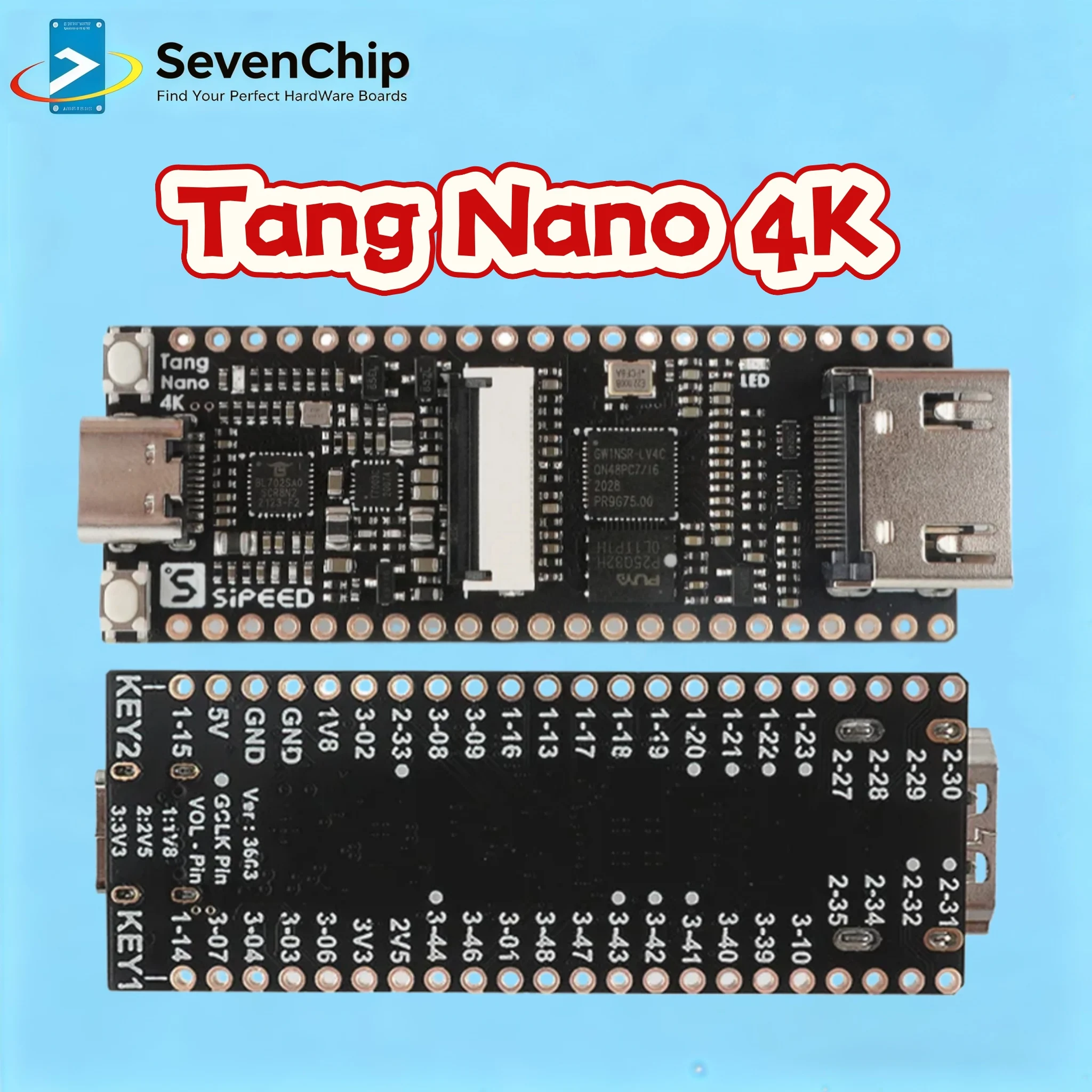 SevenChip Tang Nano 4K FPGA Minimalist Board, GW1NSR-LV4C Chip, with HDMI & Type-C, for DIY Electronics & Education Projects
SevenChip Tang Nano 4K FPGA Minimalist Board, GW1NSR-LV4C Chip, with HDMI & Type-C, for DIY Electronics & Education Projects