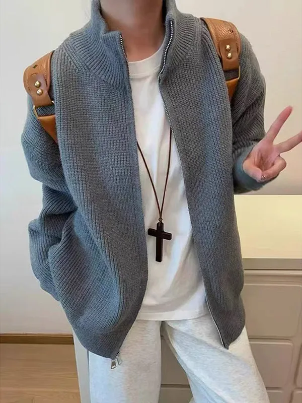 Мужской вязаный кардиган на молнии с высоким воротником, большие размеры, весна-осень, повседневная верхняя одежда в стиле кэжуал
Мужской вязаный кардиган на молнии с высоким воротником, большие размеры, весна-осень, повседневная верхняя одежда в стиле кэжуал