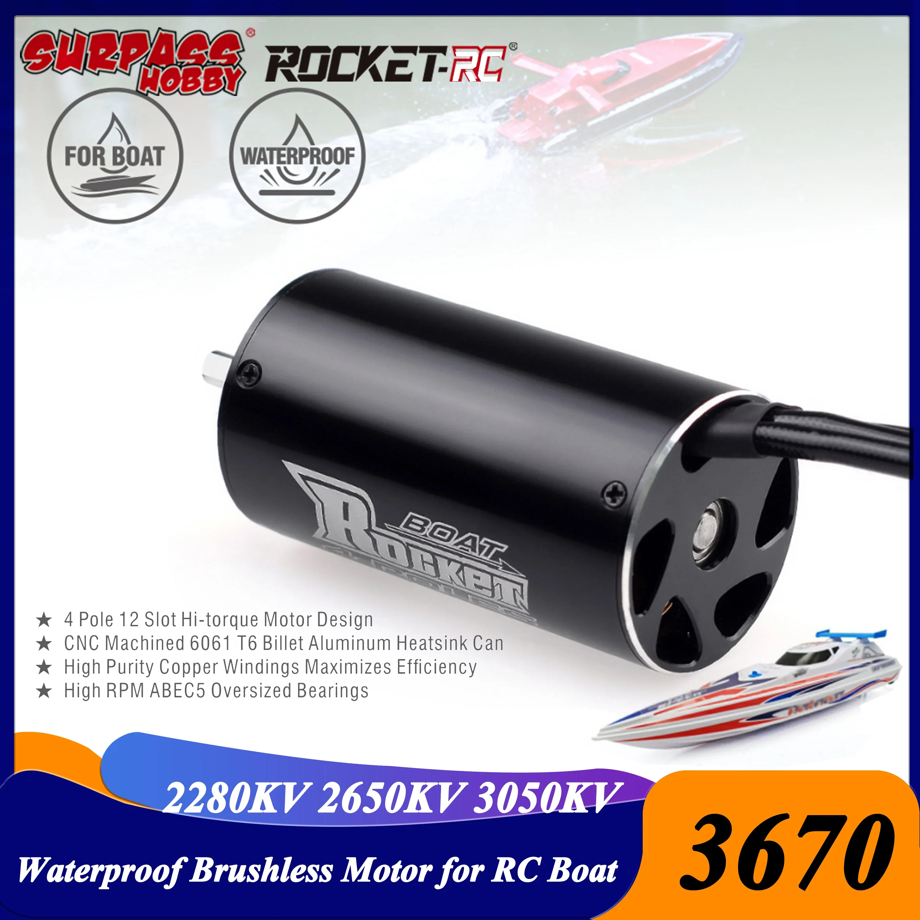 Surpass Hobby Rocket-RC 3670 2280KV 2650KV 3050KV 4 Pole Brushless Sensorless Motor for 800mm-1000mm RC Boat Fishing Ship Parts
Surpass Hobby Rocket-RC 3670 2280KV 2650KV 3050KV 4 Pole Brushless Sensorless Motor for 800mm-1000mm RC Boat Fishing Ship Parts