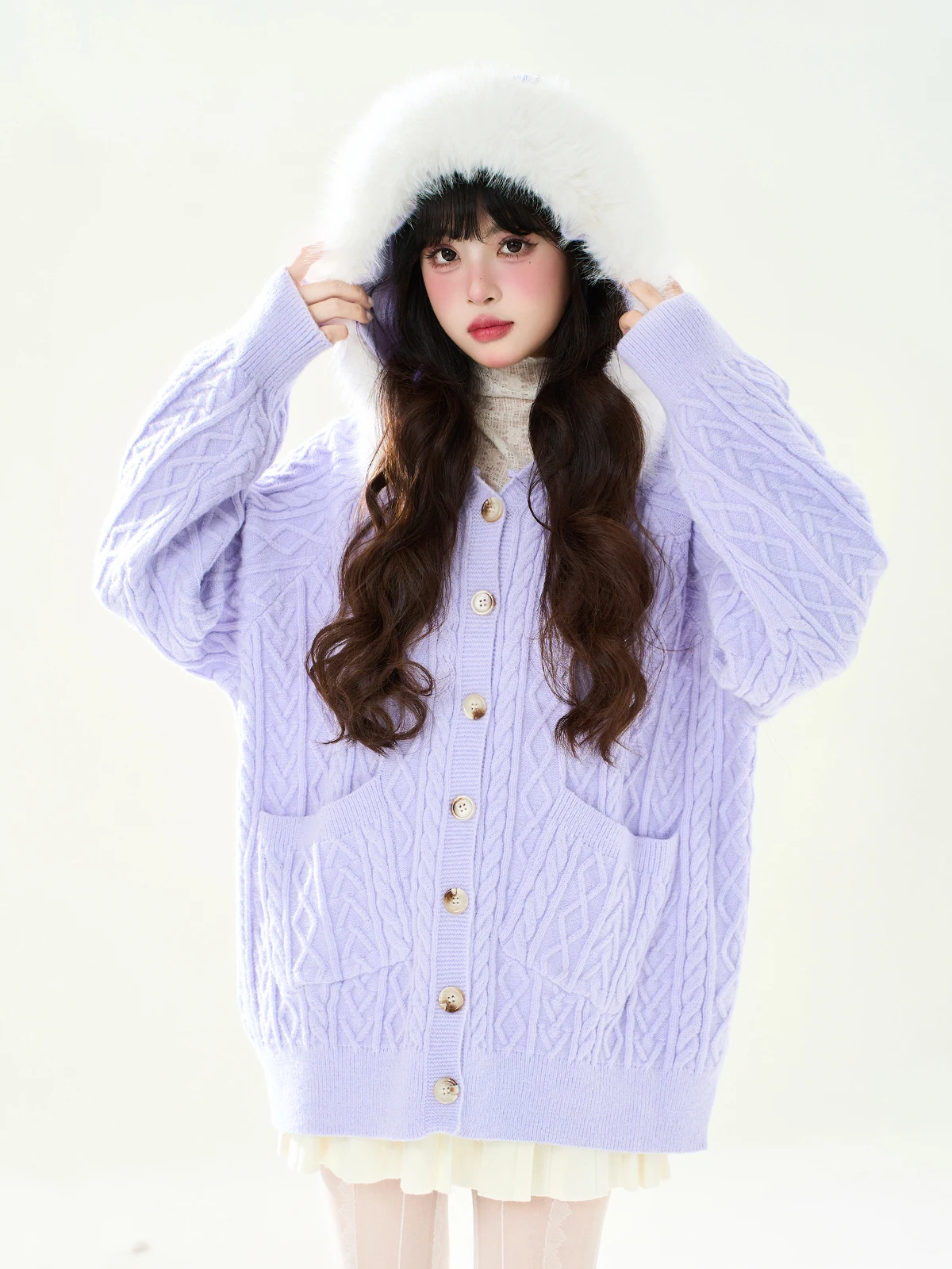 ENJOG Detachable Fur Collar Hooded Open Cardigan Knitted Sweater Women's Loose Lazy Sle Purple Outerwear Casual Loose Fit
ENJOG Detachable Fur Collar Hooded Open Cardigan Knitted Sweater Women's Loose Lazy Sle Purple Outerwear Casual Loose Fit