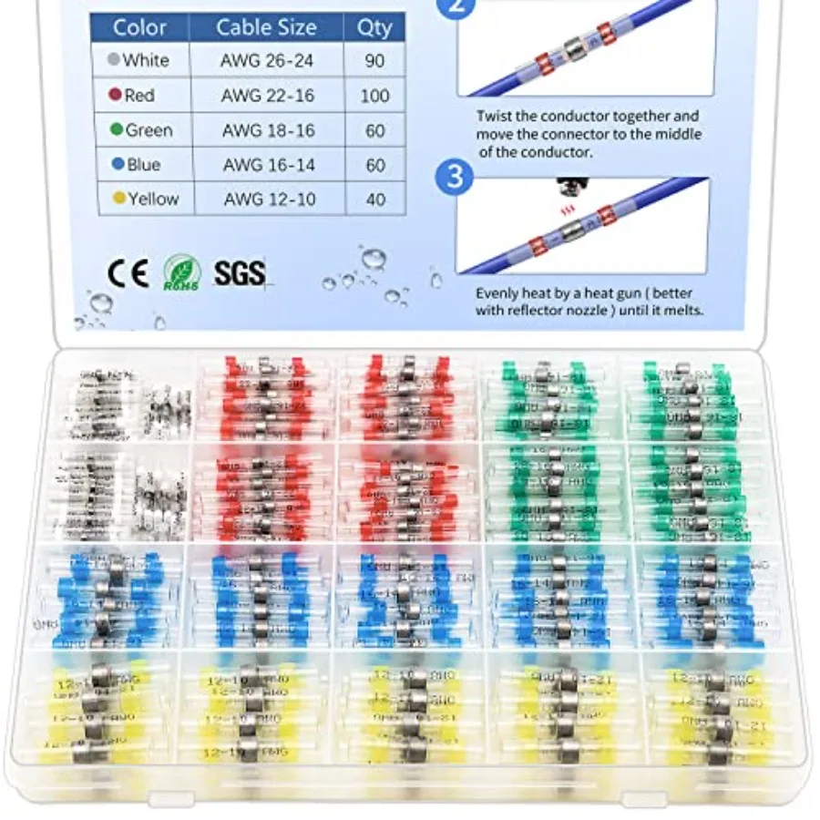 Solder Seal Wire Connectors Heat Shrink Butt Connectors Kit Marine Waterproof Wiring Electrical Cable Splice Terminals for Boat
Solder Seal Wire Connectors Heat Shrink Butt Connectors Kit Marine Waterproof Wiring Electrical Cable Splice Terminals for Boat