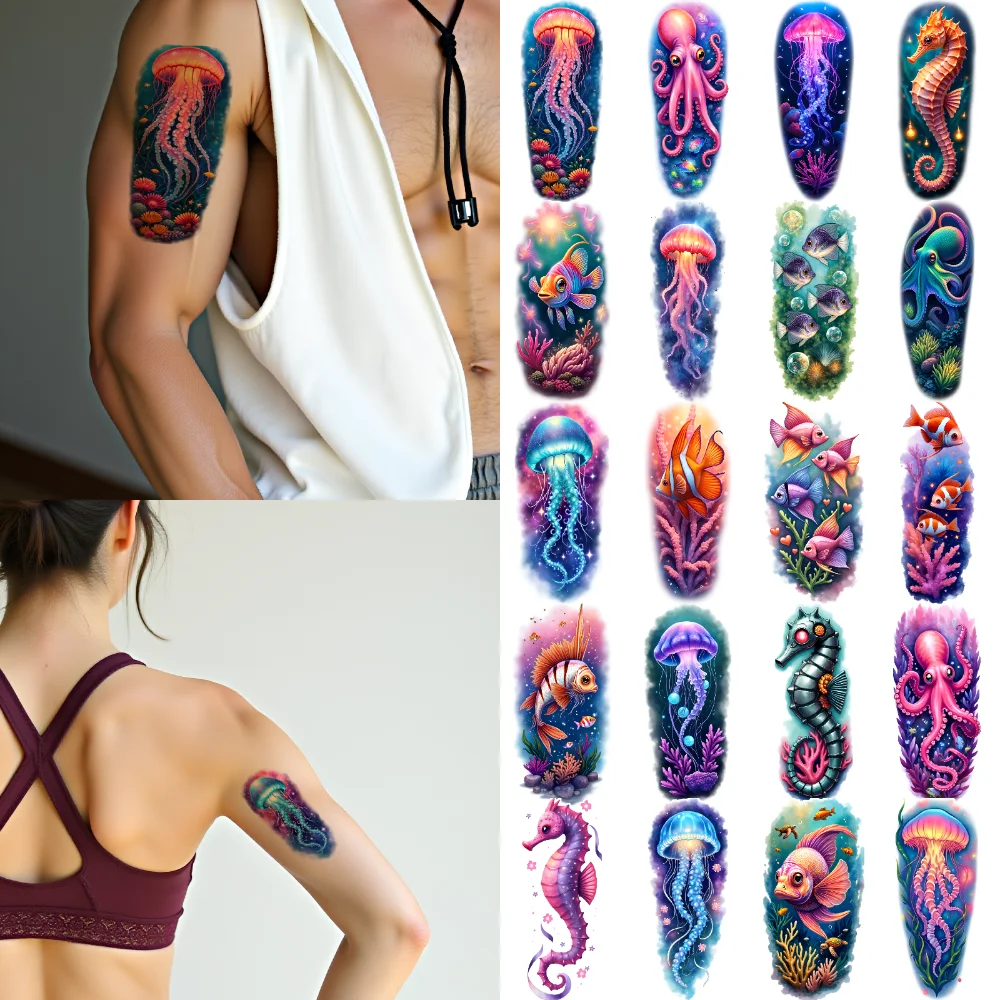 12pcs Temporary Tattoo Clownfish Realistic Temporary Tattoos Seahorse Jellyfish Colorful Realism Octopus For Shoulders Arms
12pcs Temporary Tattoo Clownfish Realistic Temporary Tattoos Seahorse Jellyfish Colorful Realism Octopus For Shoulders Arms
