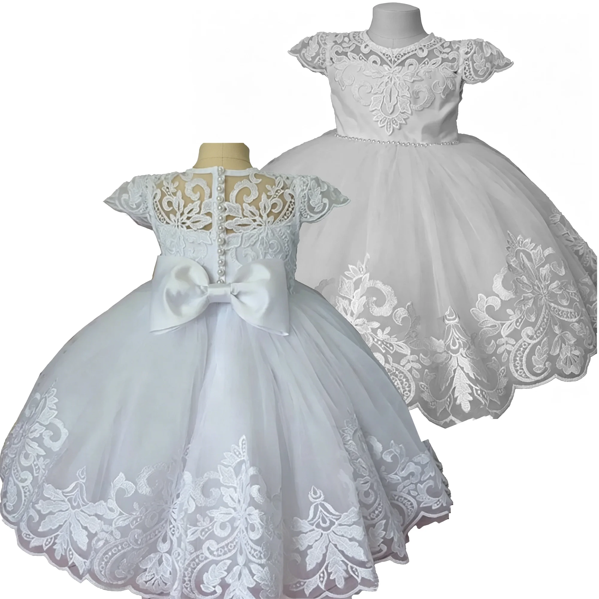 Cute White Flower Girl Wedding Dress Appliques Lace Pearls with Bow Baby Girls Baptism Dress Newborn Kids Birthday Ball Gown
Cute White Flower Girl Wedding Dress Appliques Lace Pearls with Bow Baby Girls Baptism Dress Newborn Kids Birthday Ball Gown