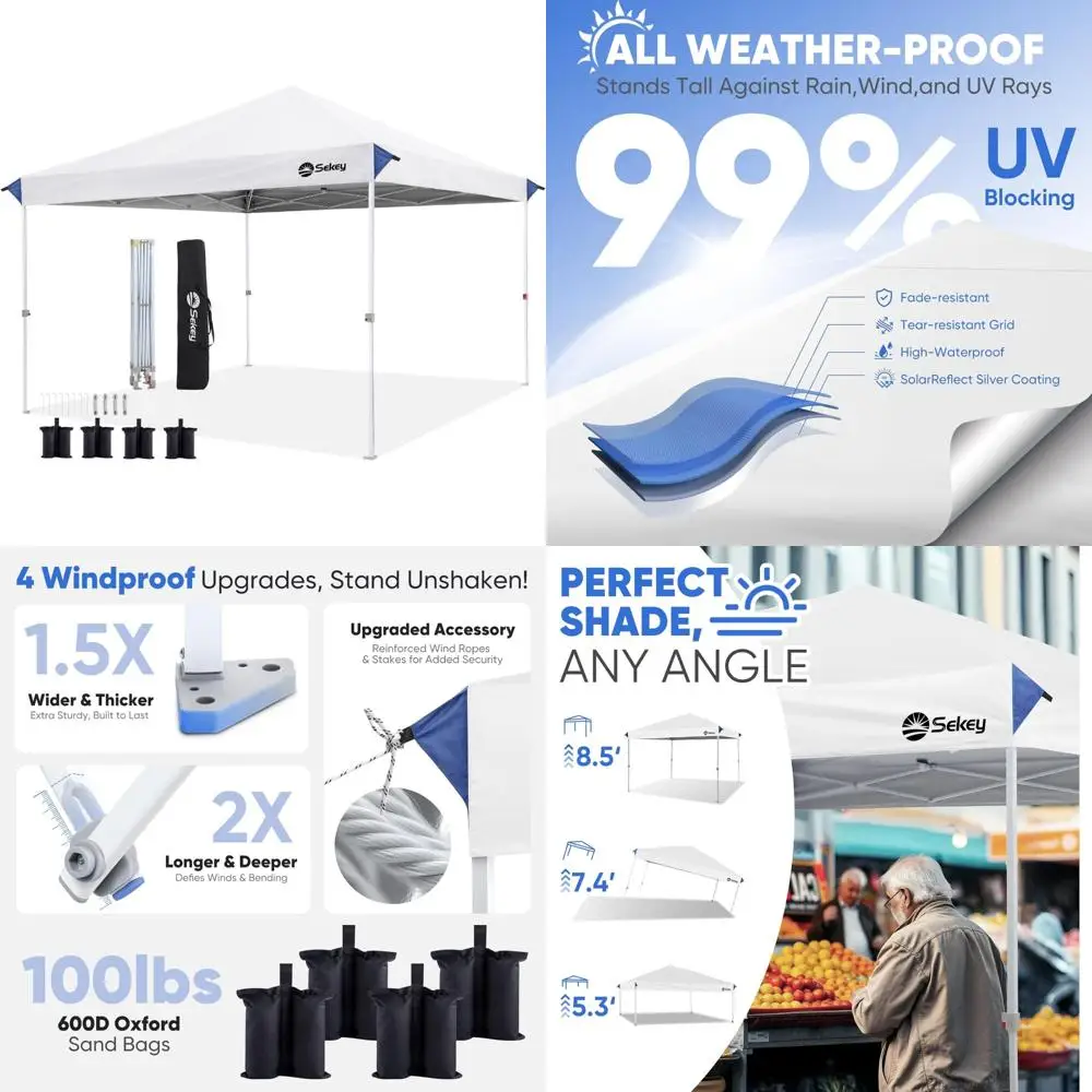 10x10 Instant Pop Up Canopy with One-Touch Setup - 99% UV Protection Outdoor Sun Shelter for Events and Parties
10x10 Instant Pop Up Canopy with One-Touch Setup - 99% UV Protection Outdoor Sun Shelter for Events and Parties