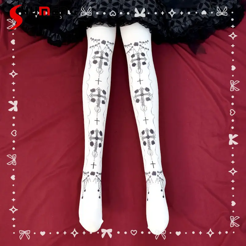 Japanese Original Lolita Retro Gothic Style Printed Stockings Dark Black Rose Pantyhose Y2k Cool Bottoming Socks For Ladies Girl
Japanese Original Lolita Retro Gothic Style Printed Stockings Dark Black Rose Pantyhose Y2k Cool Bottoming Socks For Ladies Girl