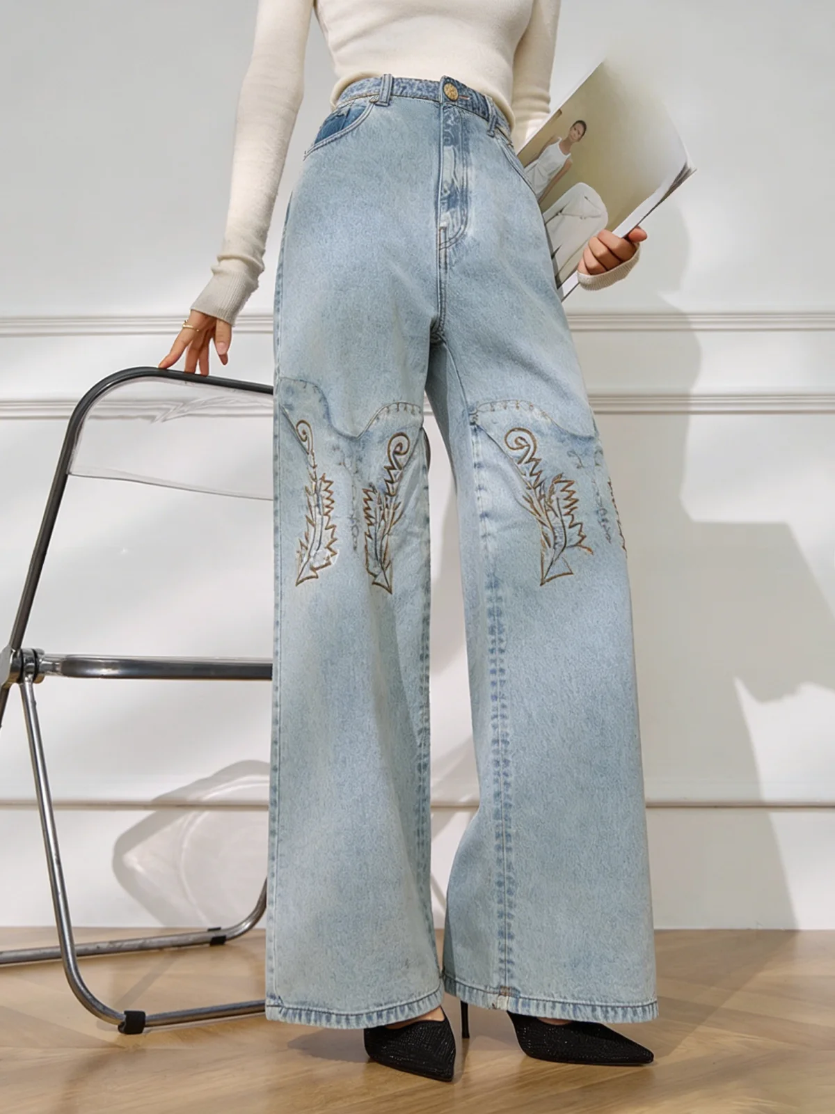 High Waist Wide Leg Blue Jeans Women's Korean Style Casual Loose Fit Summer Fashion plus Size Pants Lulu Brand
High Waist Wide Leg Blue Jeans Women's Korean Style Casual Loose Fit Summer Fashion plus Size Pants Lulu Brand