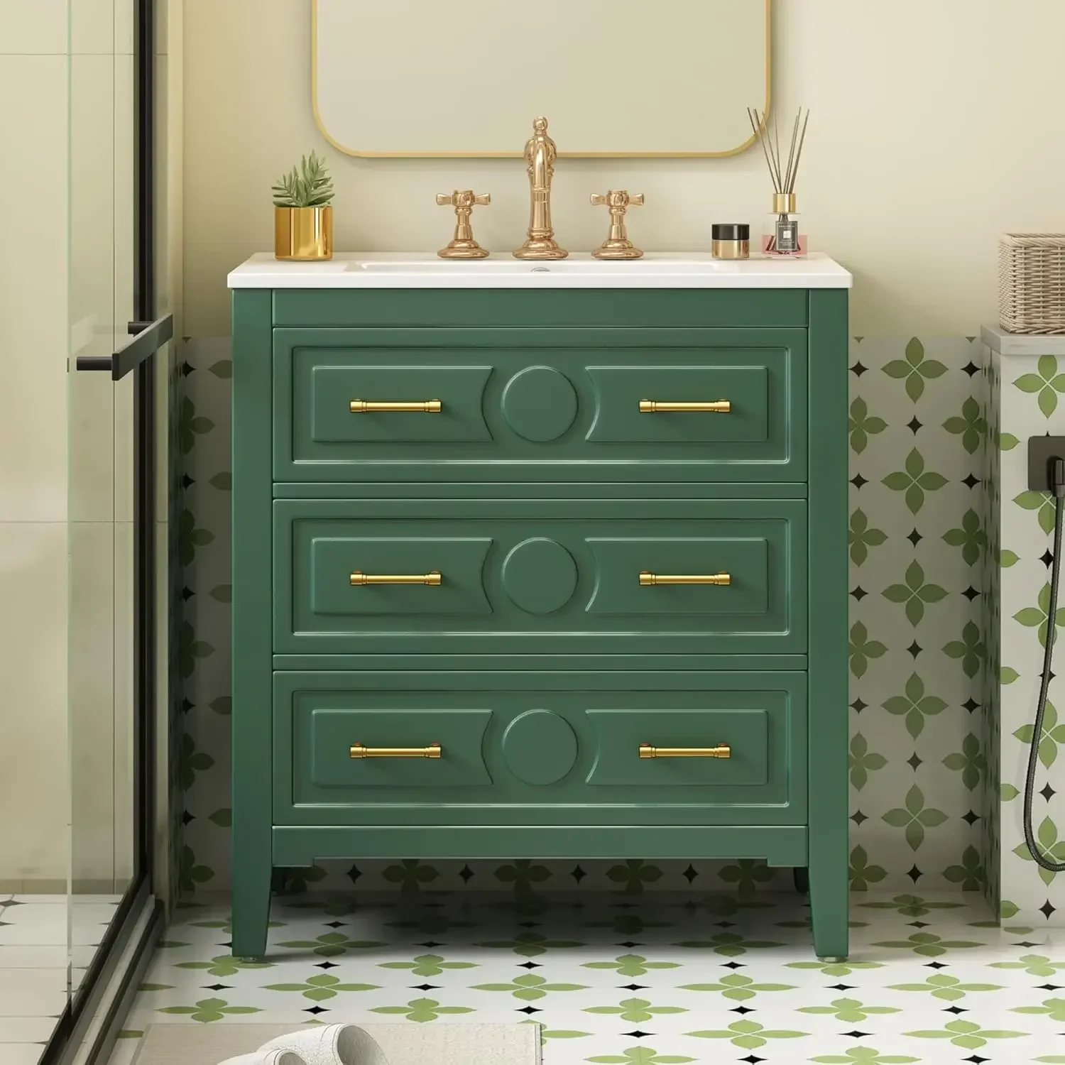 30in Solid Wood Bathroom Vanity Ceramic Sink Storage Cabinet Tip-Out & 2 Full-Extension Drawers Bath Powder Room Customized
30in Solid Wood Bathroom Vanity Ceramic Sink Storage Cabinet Tip-Out & 2 Full-Extension Drawers Bath Powder Room Customized