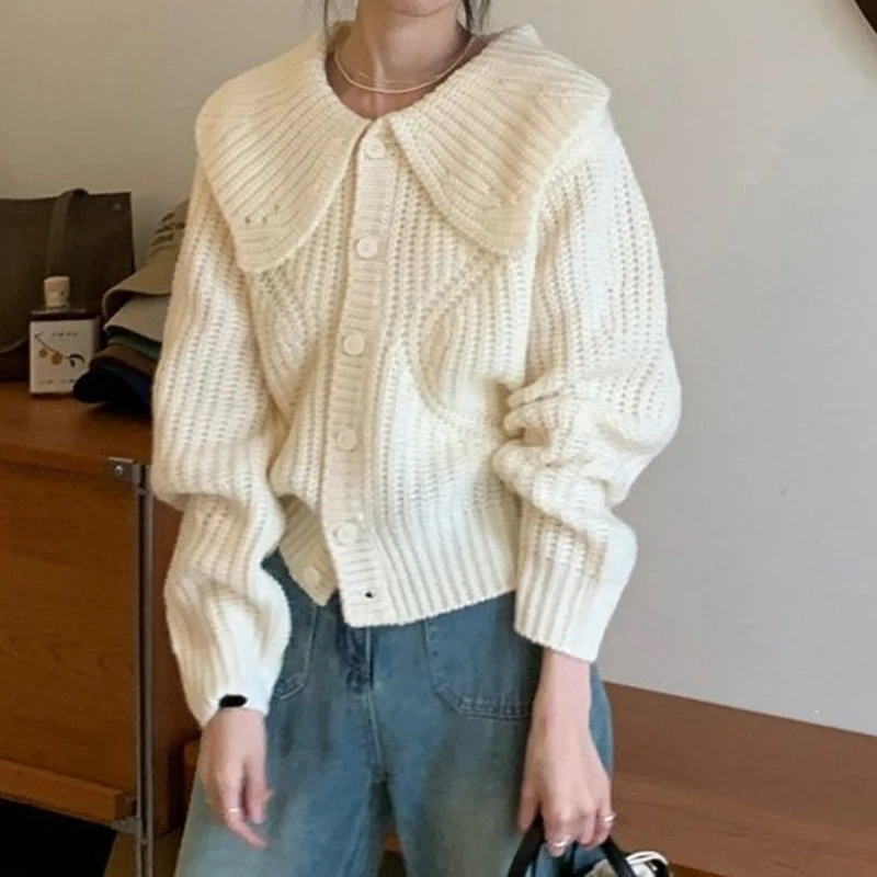 Loose-fitting Versatile Long Sleeve Knitted Cardigan Sweater with A Large Lapel and Single Button for Autumn and Winter.
Loose-fitting Versatile Long Sleeve Knitted Cardigan Sweater with A Large Lapel and Single Button for Autumn and Winter.