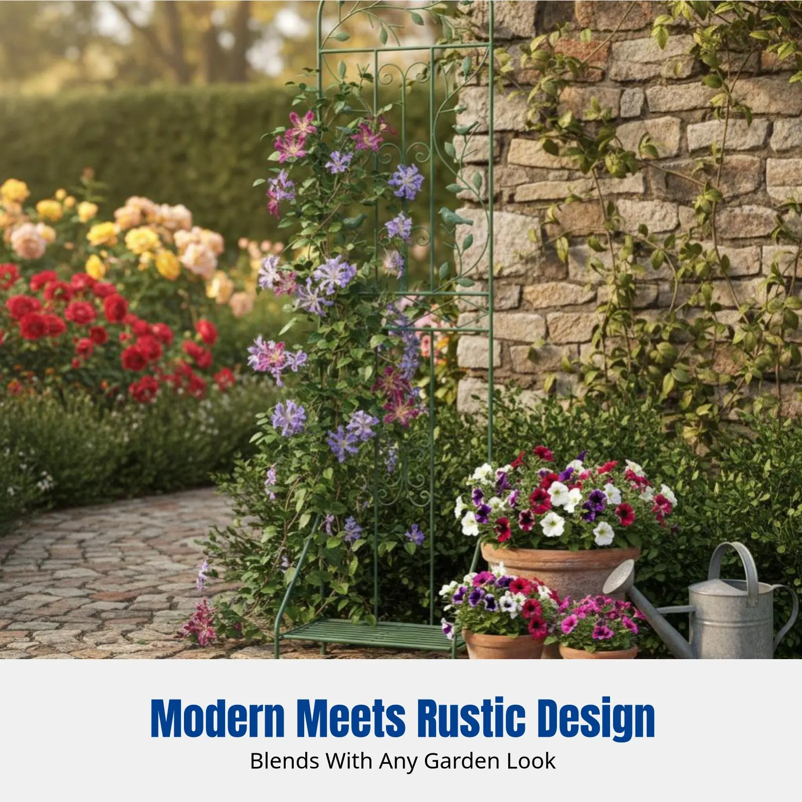 Metal Plant Trellis Stand, Iron Flower Rack with Base, Outdoor Garden Organizer
Metal Plant Trellis Stand, Iron Flower Rack with Base, Outdoor Garden Organizer