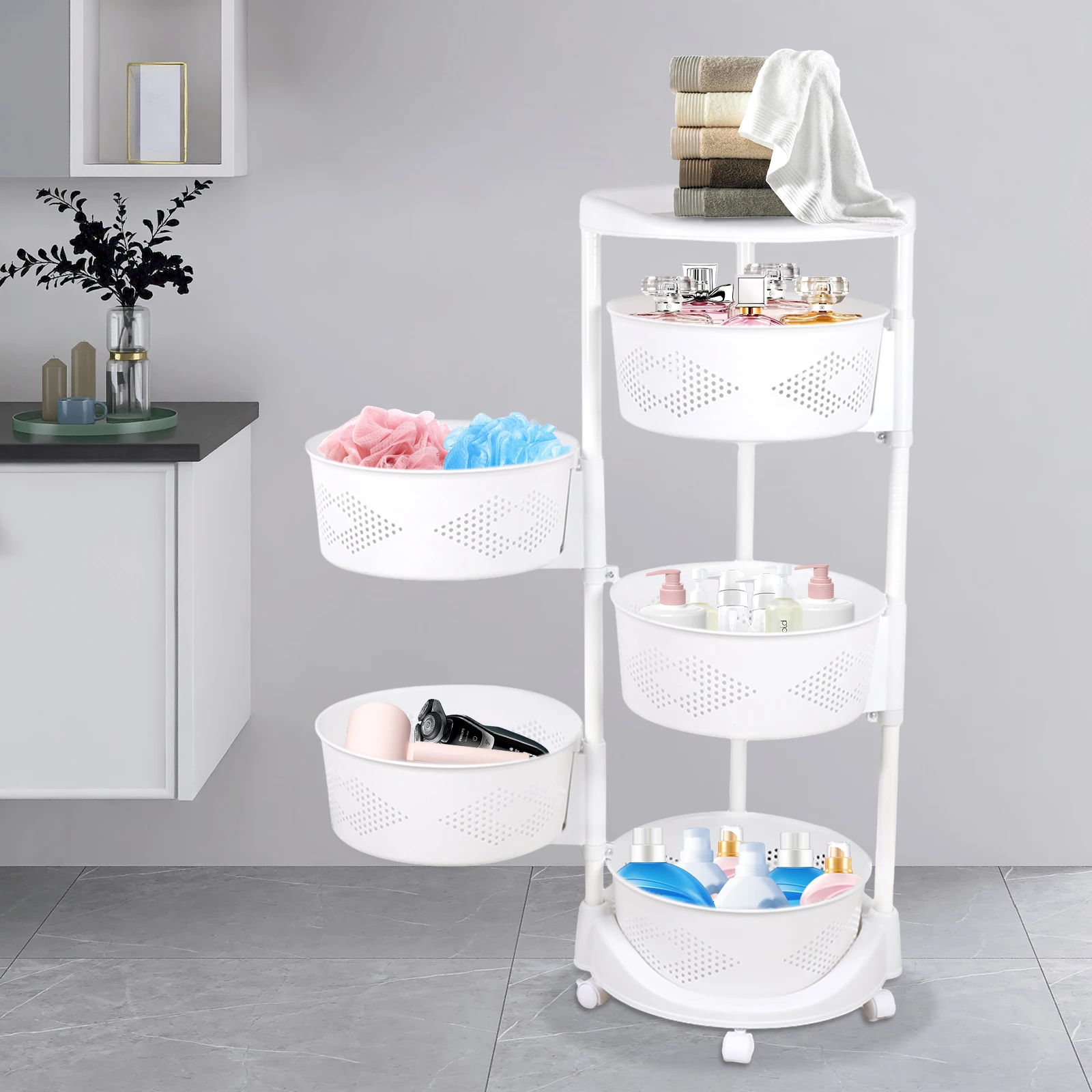 5-уровневая белая вращающаяся полка для хранения, круглая полка для хранения из полипропилена, напольная для гостиной, кухни
5-уровневая белая вращающаяся полка для хранения, круглая полка для хранения из полипропилена, напольная для гостиной, кухни