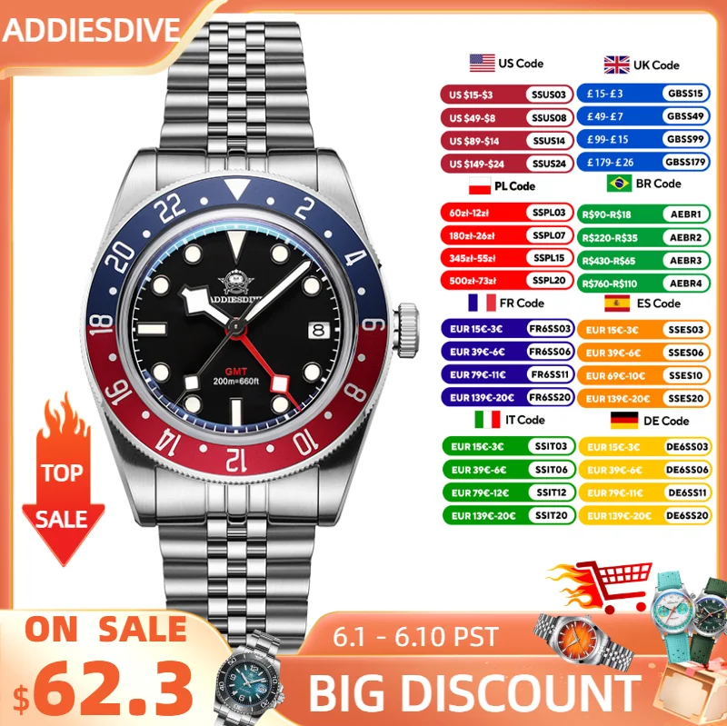ADDIESDIVE GMT Quartz Wristwatch Blue BGW9 Luminous Watch For Men 39mm AR Coating 200m Waterproof Diving Business Watch
ADDIESDIVE GMT Quartz Wristwatch Blue BGW9 Luminous Watch For Men 39mm AR Coating 200m Waterproof Diving Business Watch