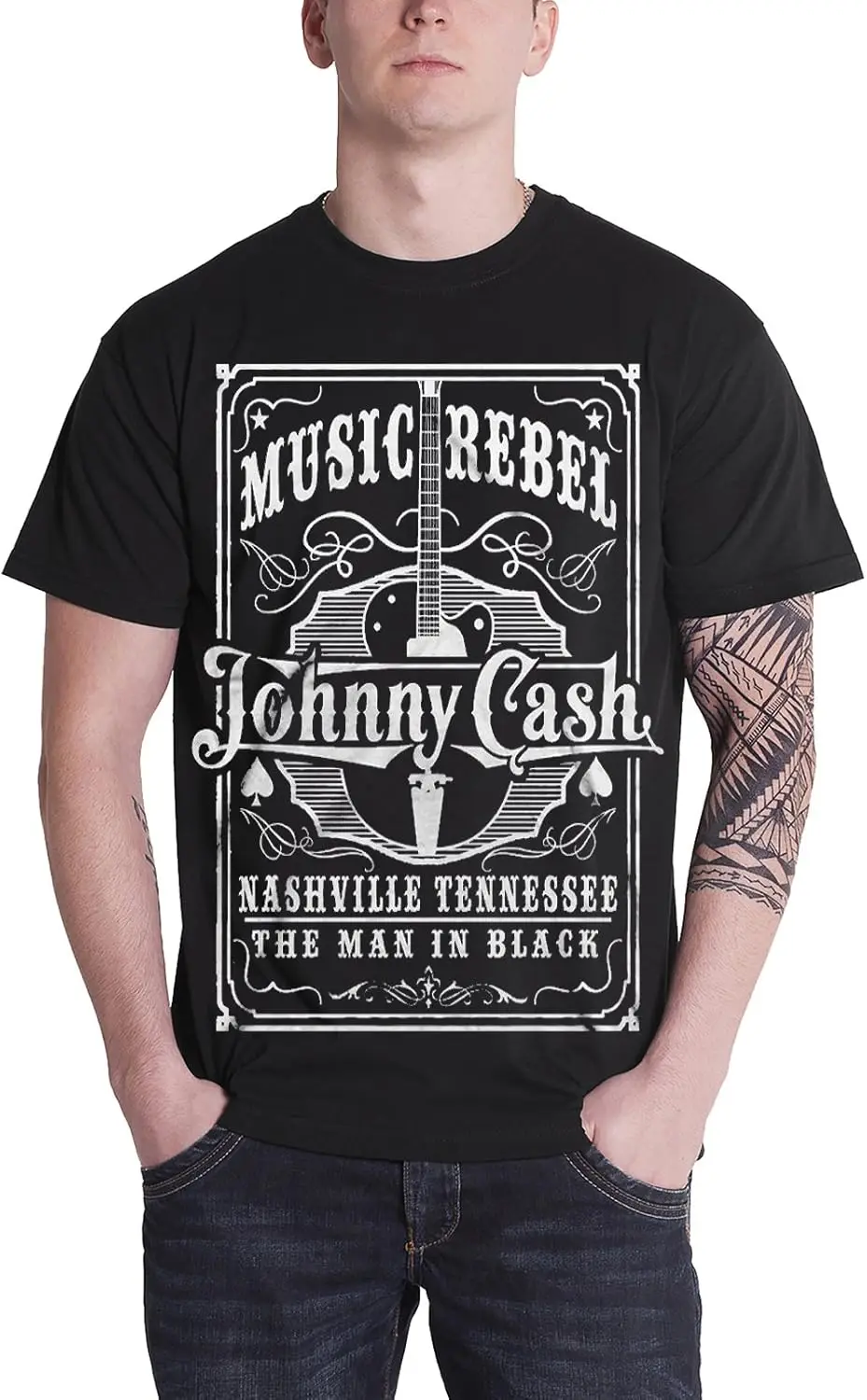 Футболка Johnny Cash Music Rebel Man с черным логотипом, официальная мужская черная футболка
Футболка Johnny Cash Music Rebel Man с черным логотипом, официальная мужская черная футболка