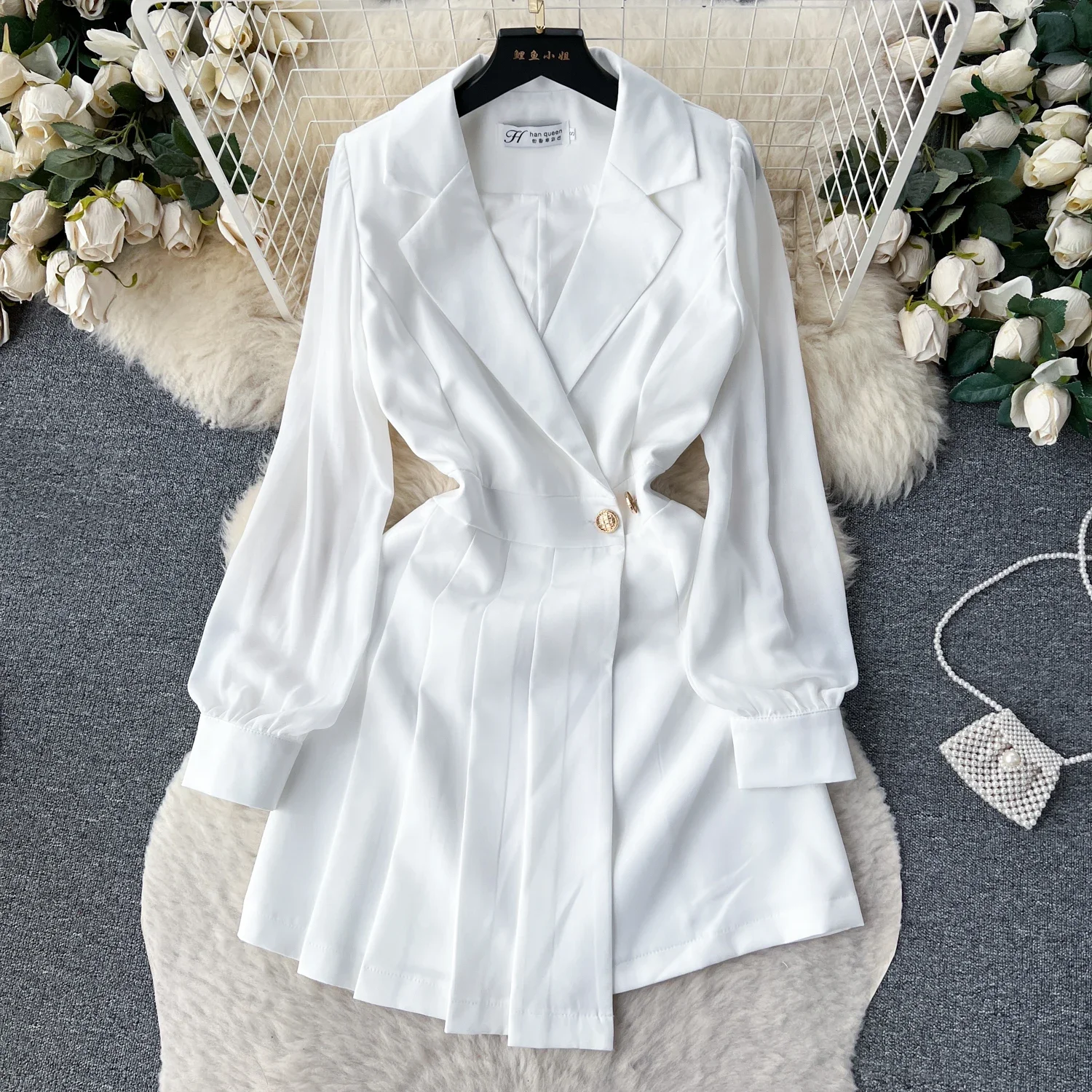Elegant Long Sleeves Vintage Notched Collar Chic Metal Buckle Asymmetrical Slim Short Dresses High Street Spring Autumn Clothing
Elegant Long Sleeves Vintage Notched Collar Chic Metal Buckle Asymmetrical Slim Short Dresses High Street Spring Autumn Clothing