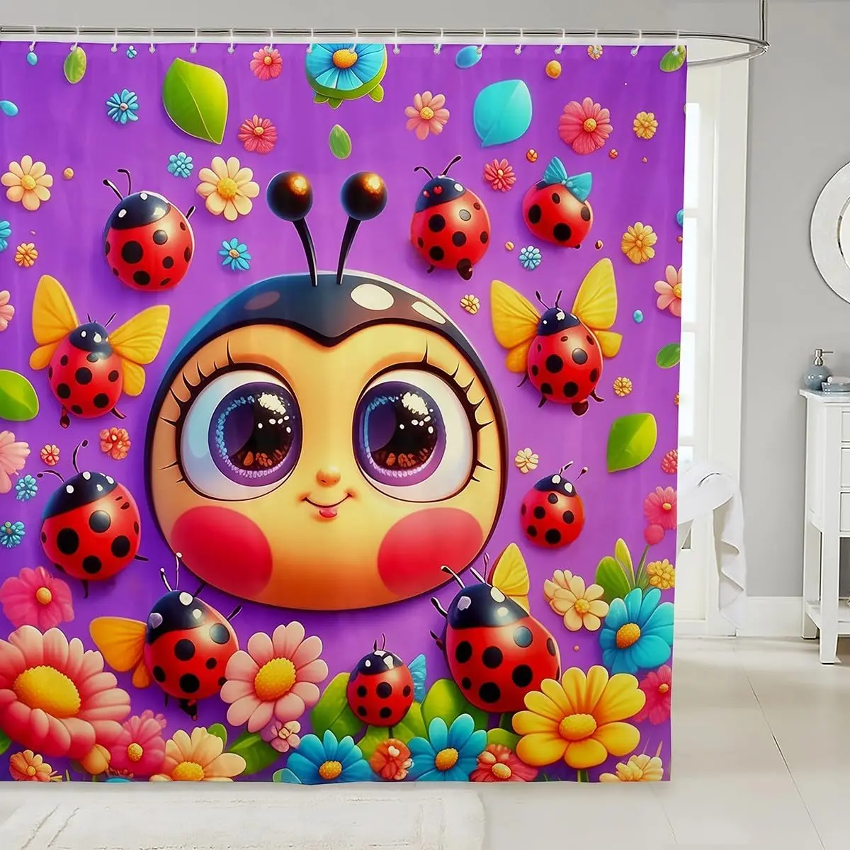 Cute Cartoon Bee Ladybug Butterfly Floral Kids Bathroom Shower Curtain Decor Waterproof Polyester Liner for Nursery Children's R
Cute Cartoon Bee Ladybug Butterfly Floral Kids Bathroom Shower Curtain Decor Waterproof Polyester Liner for Nursery Children's R