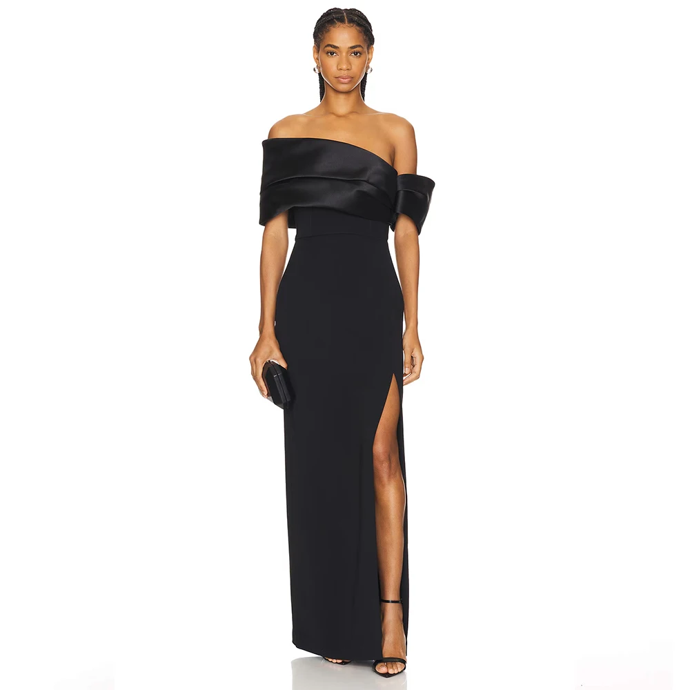 Customized Off Shoulder Evening Dresses 2025 Satin and Jersey Strapless Mermaid Wedding Party Dress Side Slit Black Long Gowns
Customized Off Shoulder Evening Dresses 2025 Satin and Jersey Strapless Mermaid Wedding Party Dress Side Slit Black Long Gowns