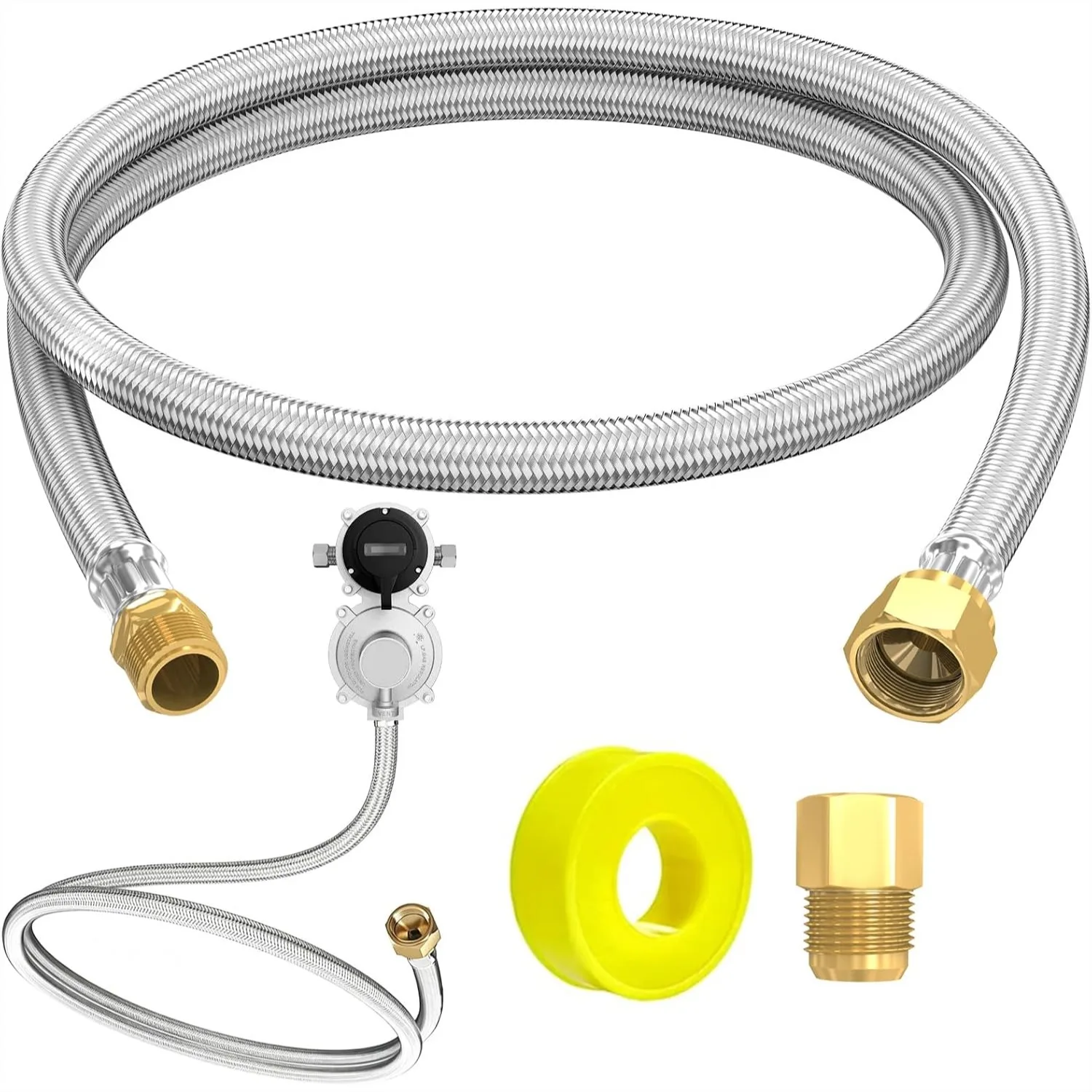48-Inch Stainless Steel Braided Propane Hose Assembly for RV, Grill, Heater - 3/8" MNPT x 1/2" Female Flare with Adapter
48-Inch Stainless Steel Braided Propane Hose Assembly for RV, Grill, Heater - 3/8" MNPT x 1/2" Female Flare with Adapter