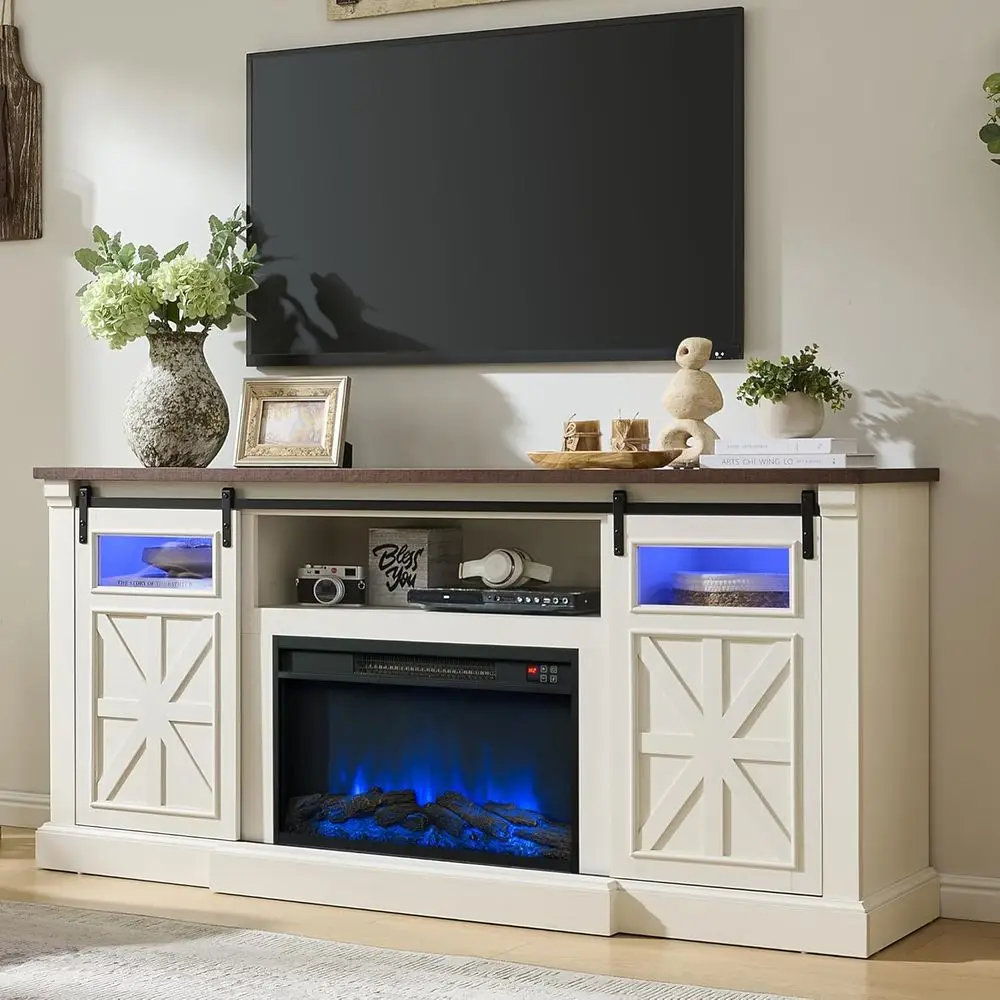 Подставка для телевизора в стиле фермерского дома 80 с электрическим камином, раздвижной дверью сарая и античной белой отделкой
Подставка для телевизора в стиле фермерского дома 80 с электрическим камином, раздвижной дверью сарая и античной белой отделкой