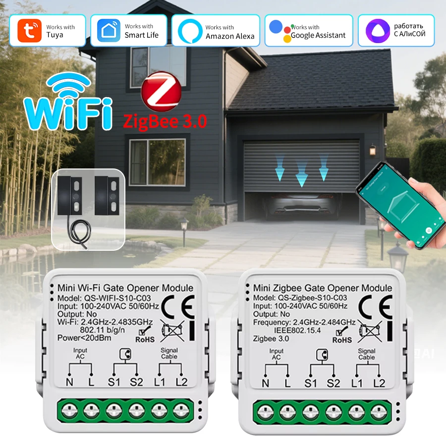 Tuya WiFi /Zigbee Smart Garage Door Opener Controller Switch Module App Remote Voice Control With Alexa Google Home Assistant