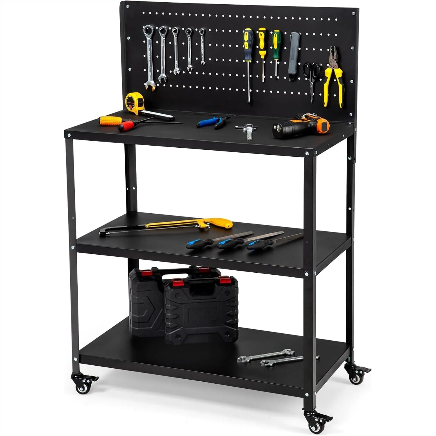 50.4 x 33.4 Inch Workbench, Heavy Duty Steel Work Bench with Pegboard and Lockable Wheels, Rolling Tool Storage Table for Garage
50.4 x 33.4 Inch Workbench, Heavy Duty Steel Work Bench with Pegboard and Lockable Wheels, Rolling Tool Storage Table for Garage