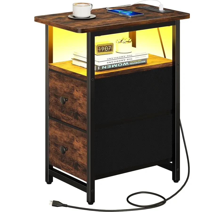 End Table with Charging Station, Narrow Side Table LED Small Night Stand, Skinny Nightstand with Fabric Drawers, Bedside Table E
End Table with Charging Station, Narrow Side Table LED Small Night Stand, Skinny Nightstand with Fabric Drawers, Bedside Table E