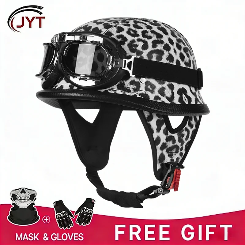 DOT Approved Half Face helmet Leopard Print Leather for Men Women Motorcycle Scooter Moped ATV Vintage Retro Half Helmet
DOT Approved Half Face helmet Leopard Print Leather for Men Women Motorcycle Scooter Moped ATV Vintage Retro Half Helmet