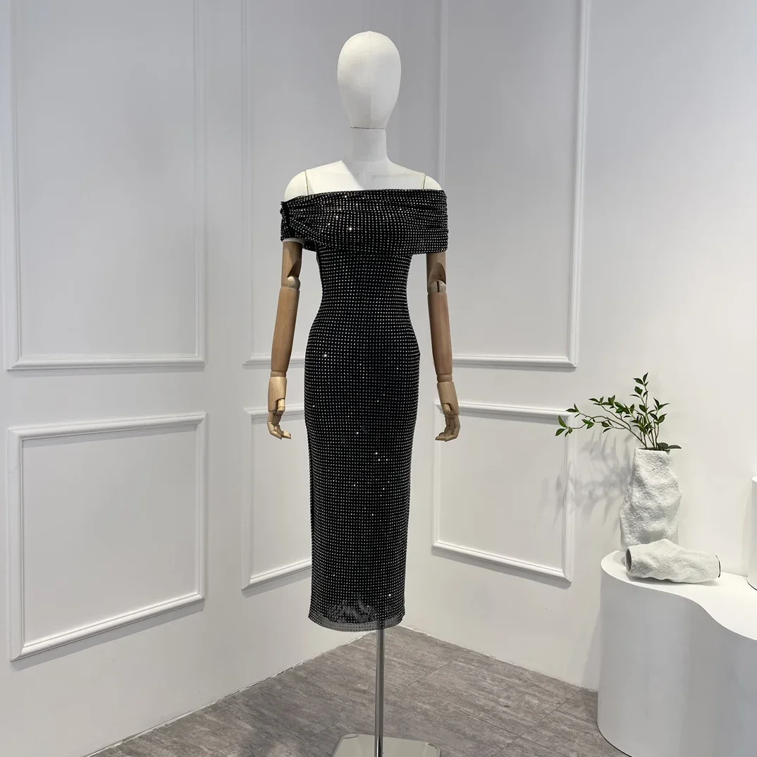 2023 Spring Summer Latest High Quality Off The Shoulder Blackshiny Diamonds Bodycon Party Sexy Midi Dress for Fashion Women
2023 Spring Summer Latest High Quality Off The Shoulder Blackshiny Diamonds Bodycon Party Sexy Midi Dress for Fashion Women