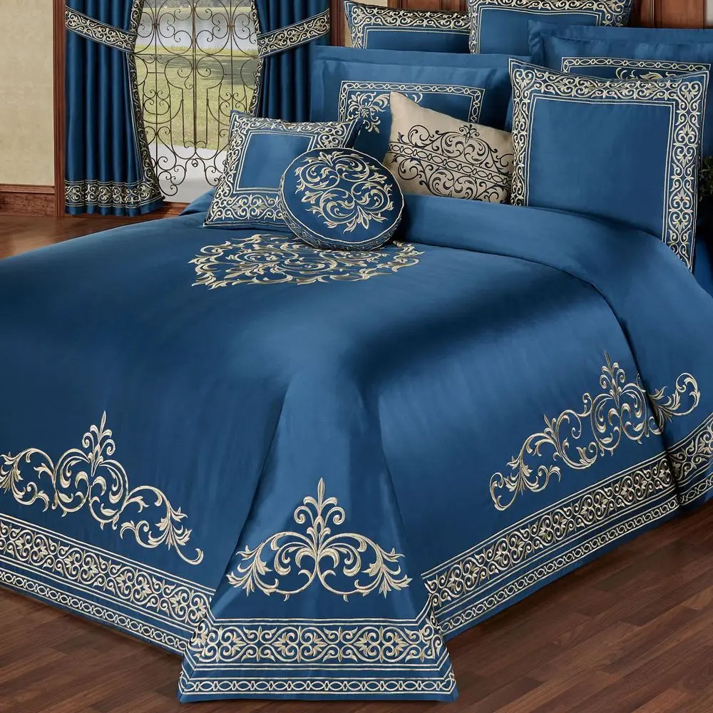 Buckingham Luxury Bedding Royal Sapphire Blue PalaceInspired Elegant Golden Scrollwork Embroidery on Sateen 6 Piece Set King Be
Buckingham Luxury Bedding Royal Sapphire Blue PalaceInspired Elegant Golden Scrollwork Embroidery on Sateen 6 Piece Set King Be