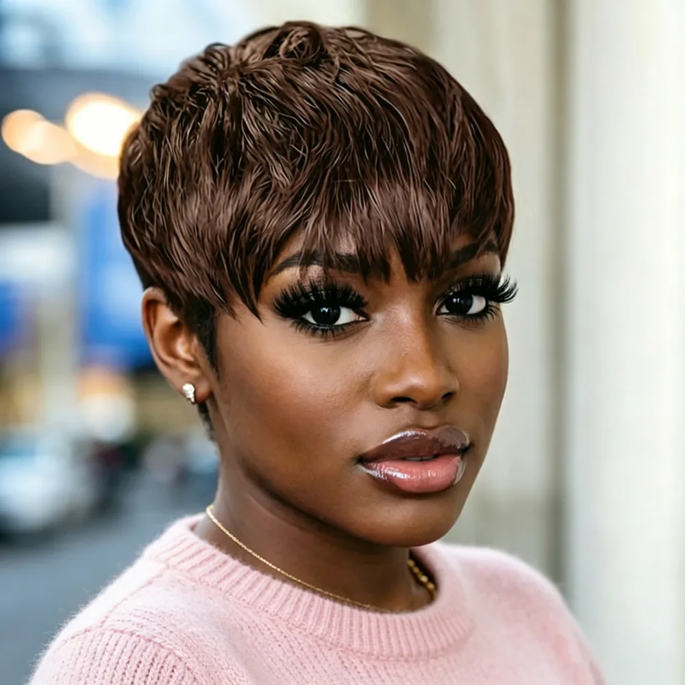 Pixie Cut human human hair Wig black brown 99j pixie wig short machine made 6Inch 150% Density Women'S Chic Retro short straight
Pixie Cut human human hair Wig black brown 99j pixie wig short machine made 6Inch 150% Density Women'S Chic Retro short straight