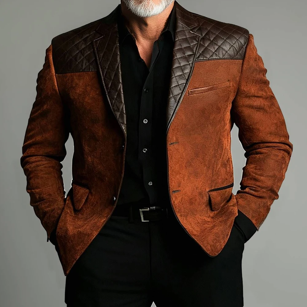 Men's Faux Suede Diamond Pattern Elegant Blazer Brown Peaked Single-breasted Designer Formal Suit Coat For Male Business Blazers
Men's Faux Suede Diamond Pattern Elegant Blazer Brown Peaked Single-breasted Designer Formal Suit Coat For Male Business Blazers