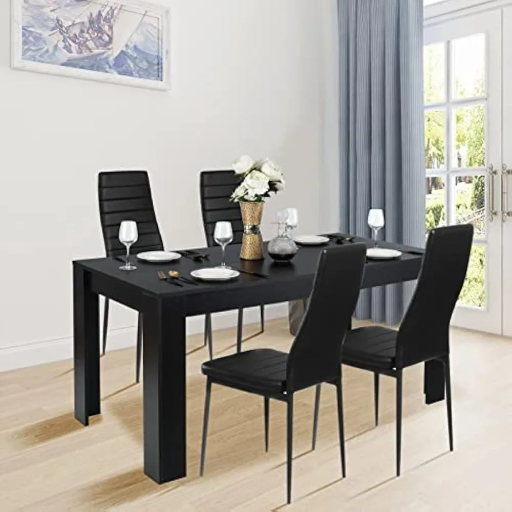 5 Pieces Dining Table Set, Modern Kitchen Table Set, Wood Rectangular Table w/ 4 Upholstered Padded Chairs, Home Kitchen Dinett
5 Pieces Dining Table Set, Modern Kitchen Table Set, Wood Rectangular Table w/ 4 Upholstered Padded Chairs, Home Kitchen Dinett