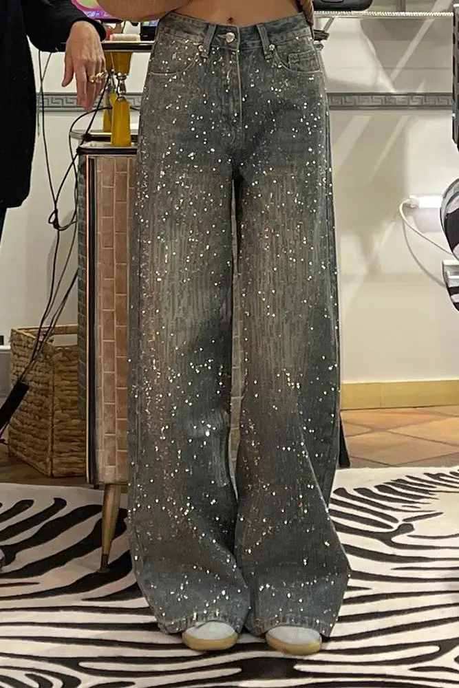 American Retro Large Size Starry Sky Diamond Patchwork Jeans for Women Hot Girl Design Shiny Bright Mopping Pants
American Retro Large Size Starry Sky Diamond Patchwork Jeans for Women Hot Girl Design Shiny Bright Mopping Pants