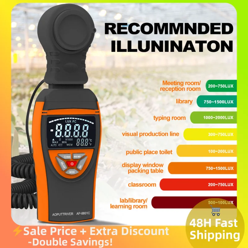 8801C Digital Lux Meter 400000 Lux 3999 Max Display Auto-Ranging Data Hold Relative Measurement High Accuracy Light Tester
8801C Digital Lux Meter 400000 Lux 3999 Max Display Auto-Ranging Data Hold Relative Measurement High Accuracy Light Tester