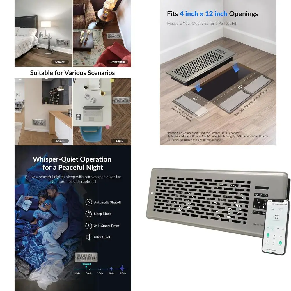 12 Inch Smart Register Vent with Remote and Dual Temperature Control - Satin Nickel
12 Inch Smart Register Vent with Remote and Dual Temperature Control - Satin Nickel