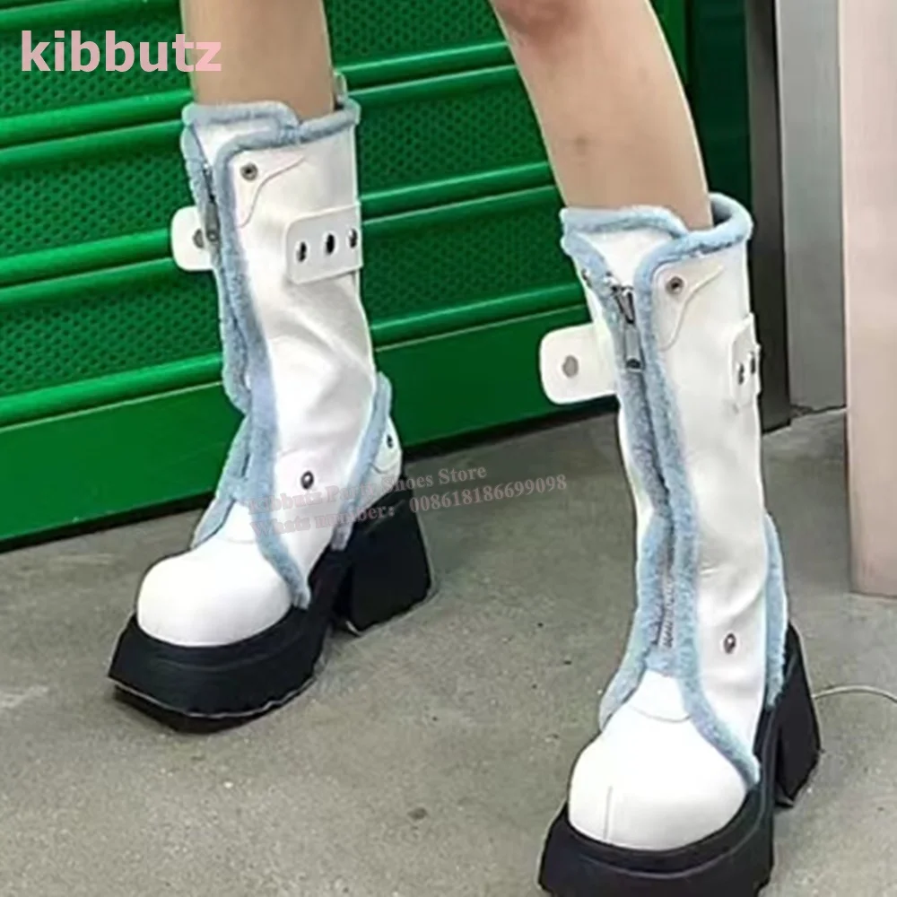Genuine Leather Mid Calf Boots Fur Front Zipper Belt Buckle Round Toe Square Heel Platform Mixed Color Fashion Novelty Sexy Shoe
Genuine Leather Mid Calf Boots Fur Front Zipper Belt Buckle Round Toe Square Heel Platform Mixed Color Fashion Novelty Sexy Shoe