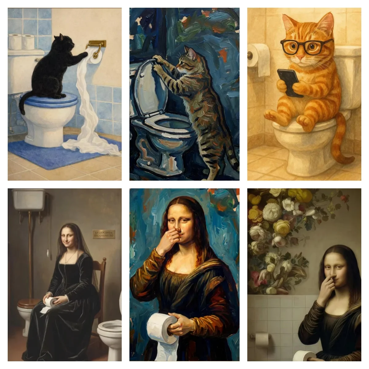Funny Mona Lisa Toilet Paper Canvas Painting Bathroom Humor Cat Wall Art Prints Poster Decor Home Bathroom Toilet Decor Painting
Funny Mona Lisa Toilet Paper Canvas Painting Bathroom Humor Cat Wall Art Prints Poster Decor Home Bathroom Toilet Decor Painting