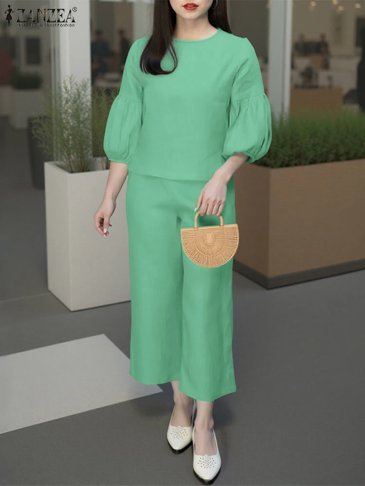 ZANZEA Solid Color Women Pants Sets Vintage Outfits 2025 Casual 3/4 Lantern Sleeve Tops Loose Trouser Elegant OL Work Suits Sets
ZANZEA Solid Color Women Pants Sets Vintage Outfits 2025 Casual 3/4 Lantern Sleeve Tops Loose Trouser Elegant OL Work Suits Sets