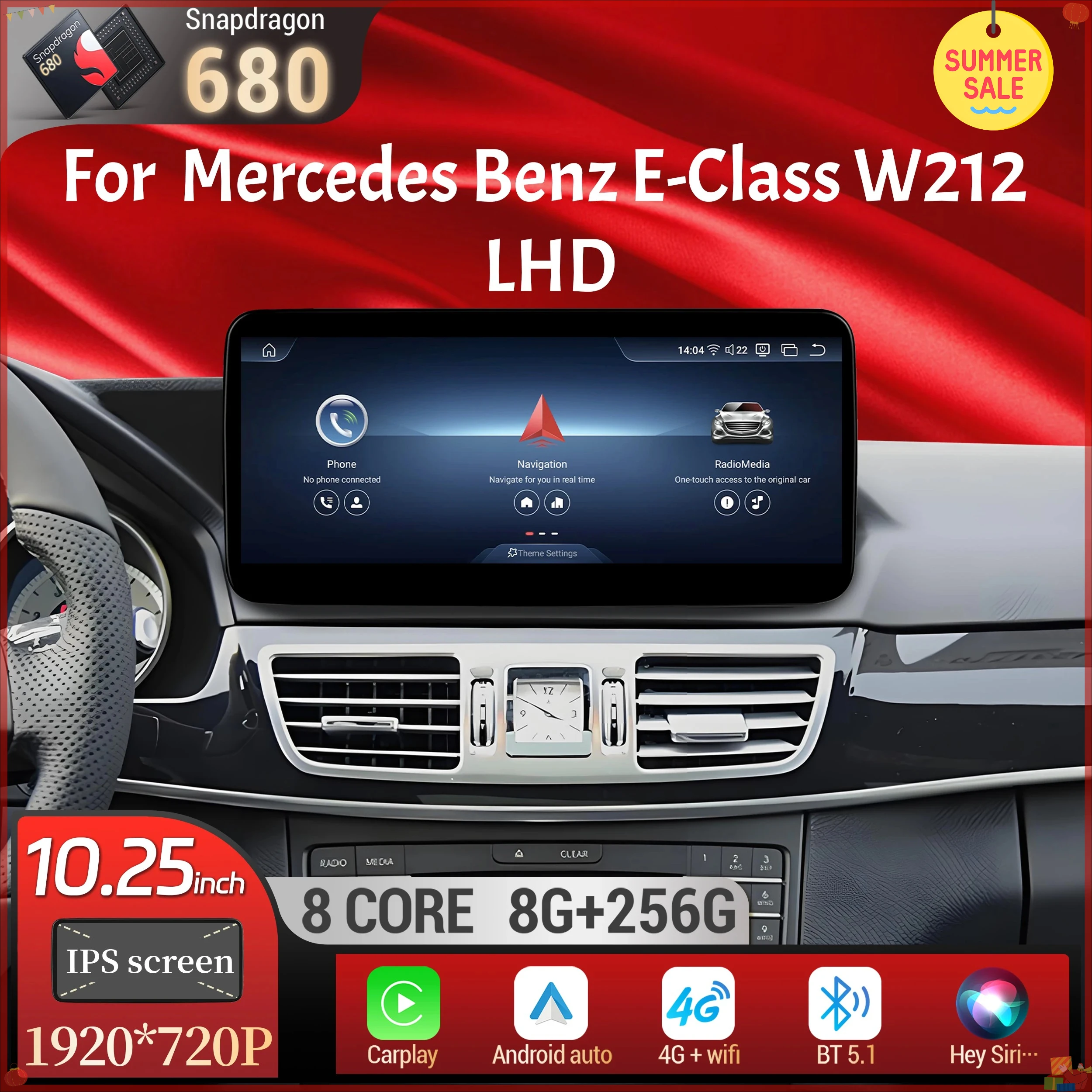 10.25"LHD Car Radio For Mercedes Benz W212 E-Class E200 E230 E260 E300 S212 2009-2016 Android 14 Carplay Snapdragon 680 Screen
10.25"LHD Car Radio For Mercedes Benz W212 E-Class E200 E230 E260 E300 S212 2009-2016 Android 14 Carplay Snapdragon 680 Screen