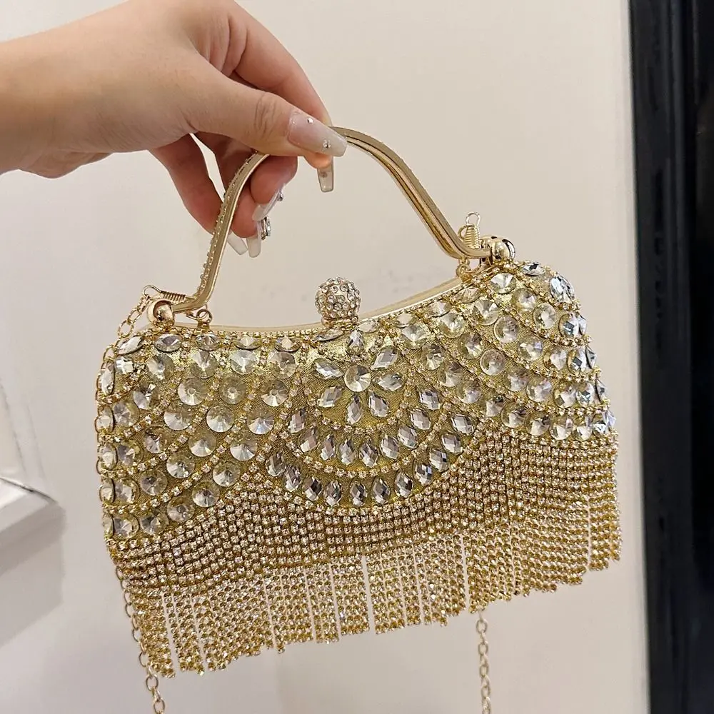 Metal Top Handle Tassel Evening Banquet Bag Glitter Rhinestone Box Handbag Crossbody Bag Large Capacity Ladies Clutch Bag Women
Metal Top Handle Tassel Evening Banquet Bag Glitter Rhinestone Box Handbag Crossbody Bag Large Capacity Ladies Clutch Bag Women