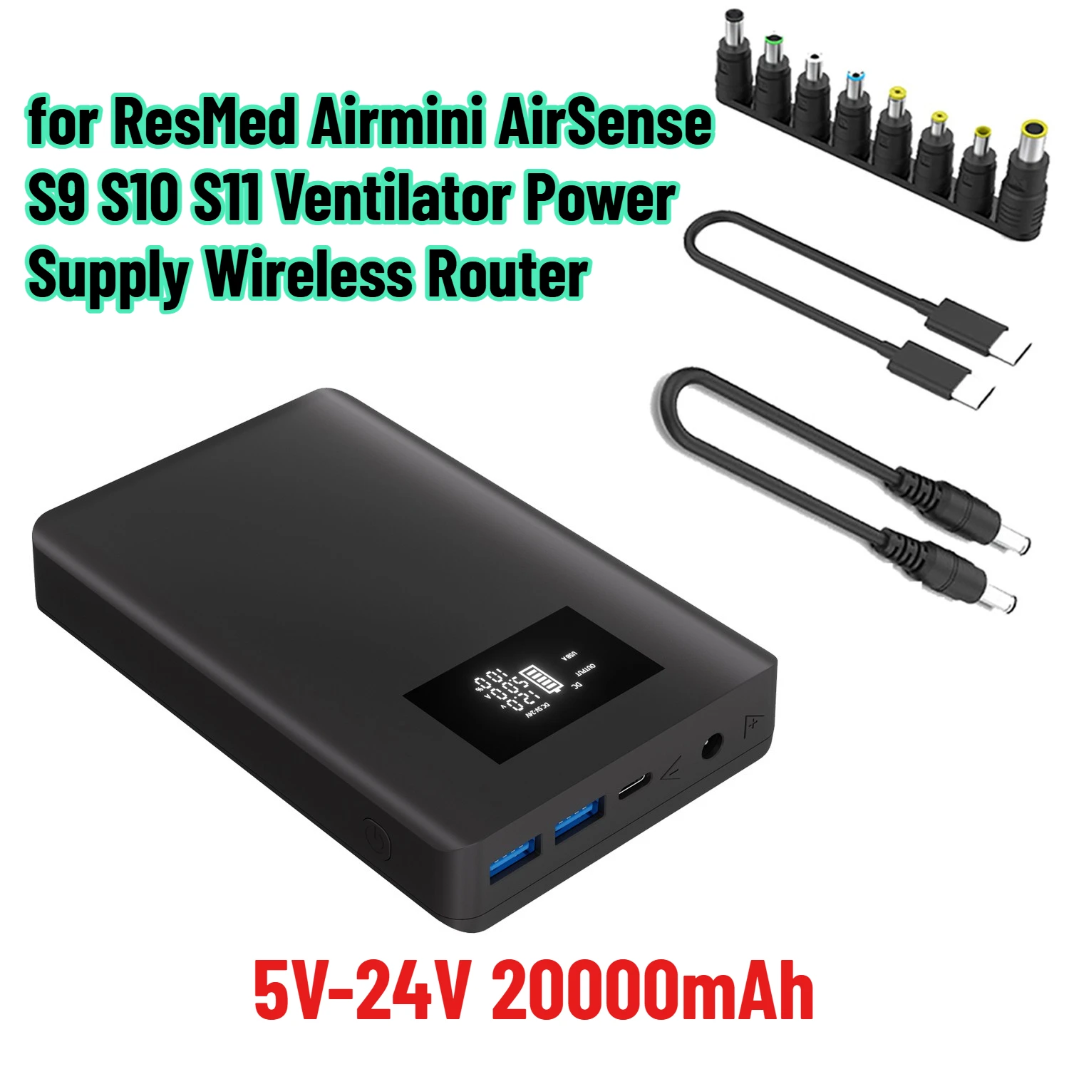 20000mAh 5V-24V PD 100Wh(MAX) Power Bank for ResMed Airmini AirSense S9 S10 S11 Ventilator Power Supply Wireless Router
20000mAh 5V-24V PD 100Wh(MAX) Power Bank for ResMed Airmini AirSense S9 S10 S11 Ventilator Power Supply Wireless Router